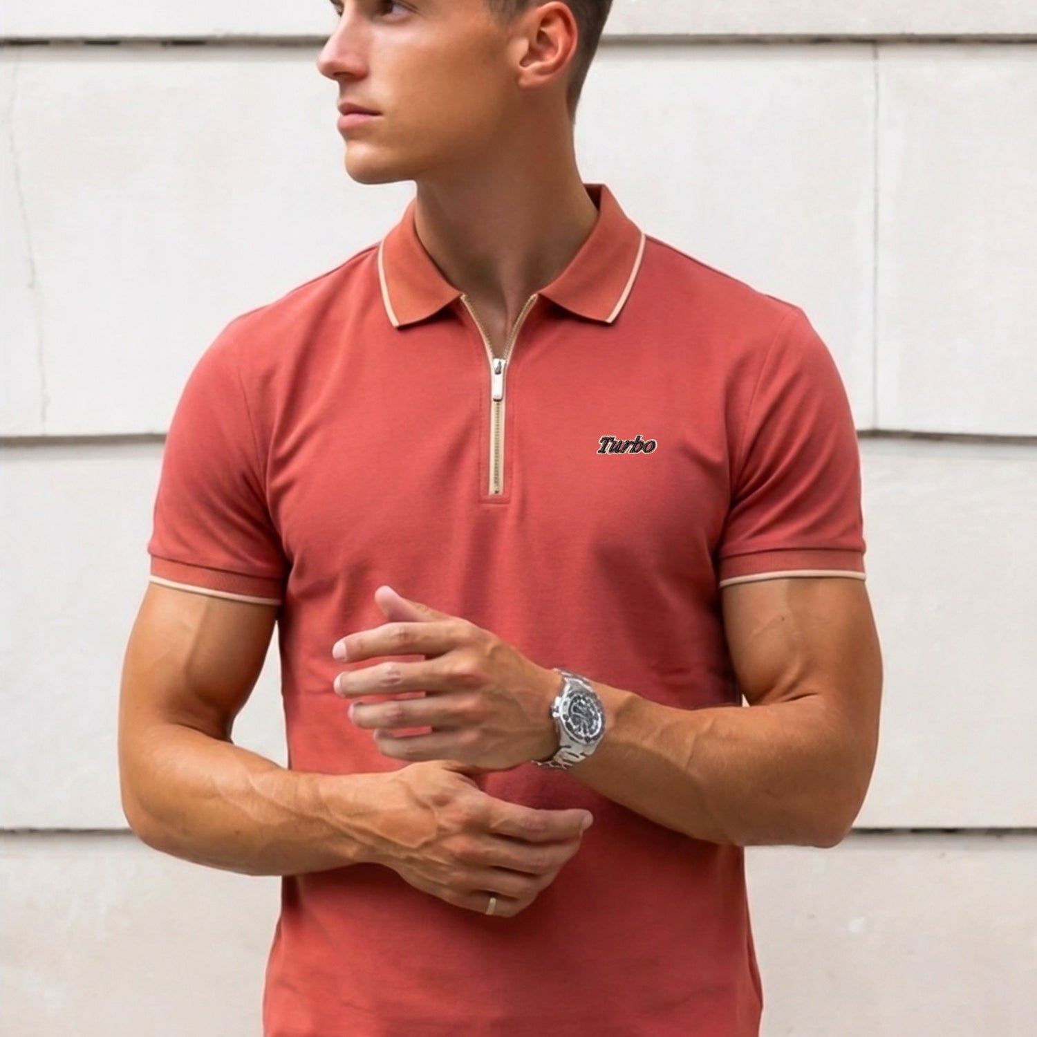Turbo Studiofit Detailed Zip Collar Men's Polo Shirt