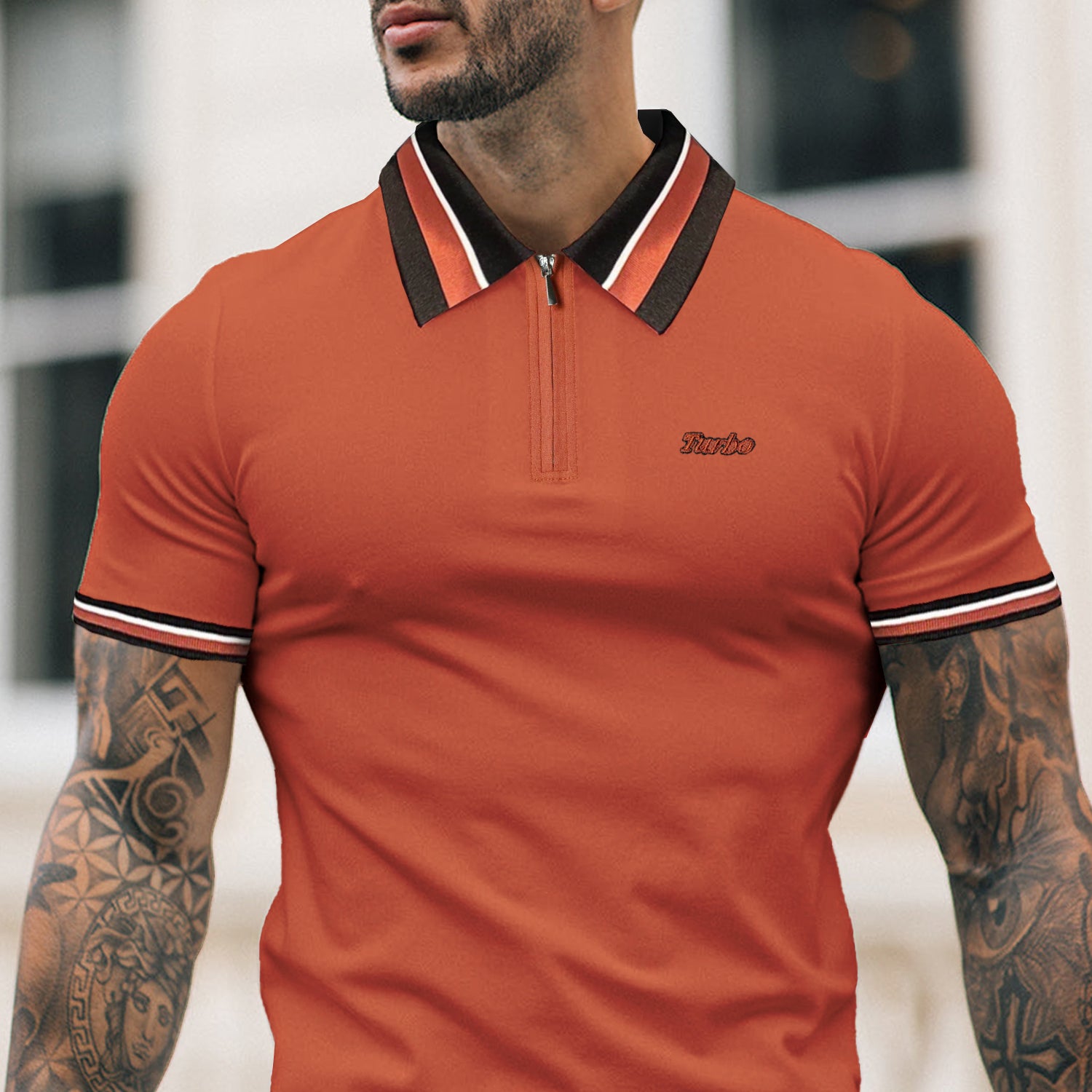 Turbo Contrast Tone Zip Collar Men's Polo Shirt
