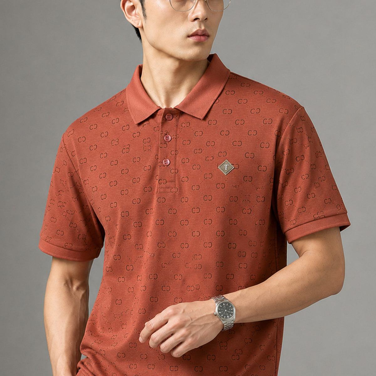 Turbo Jacquard Monogram Pattern Men's Polo T-Shirt