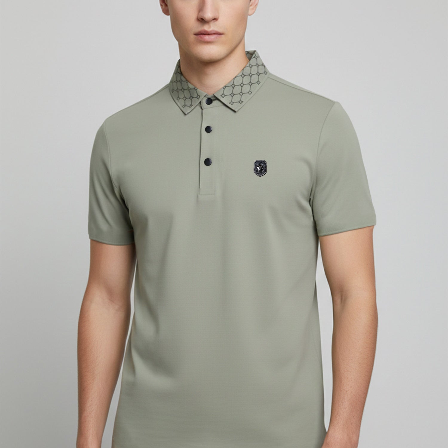 Turbo Diamond Motif Collar Stitchless Men's Polo Shirt