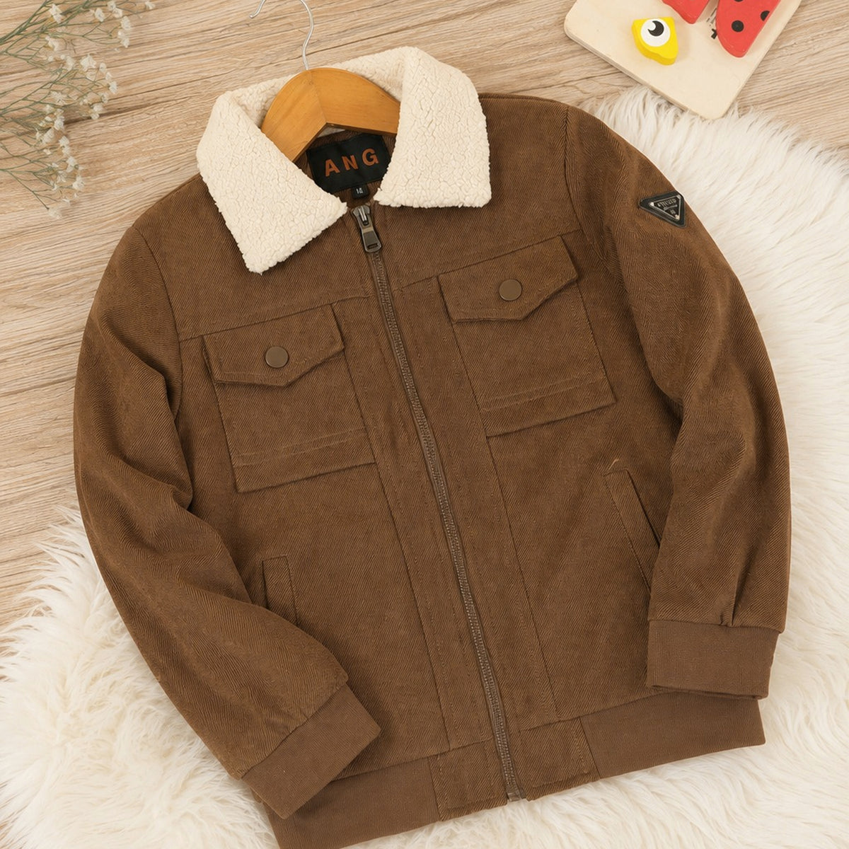 Neutral Faux Imported Kid's Suede Jacket In Coffee
