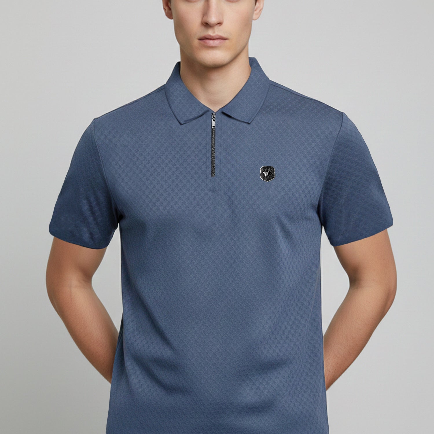 Turbo Tri-Angle Pattern Zip-Collar Men's Polo Shirt