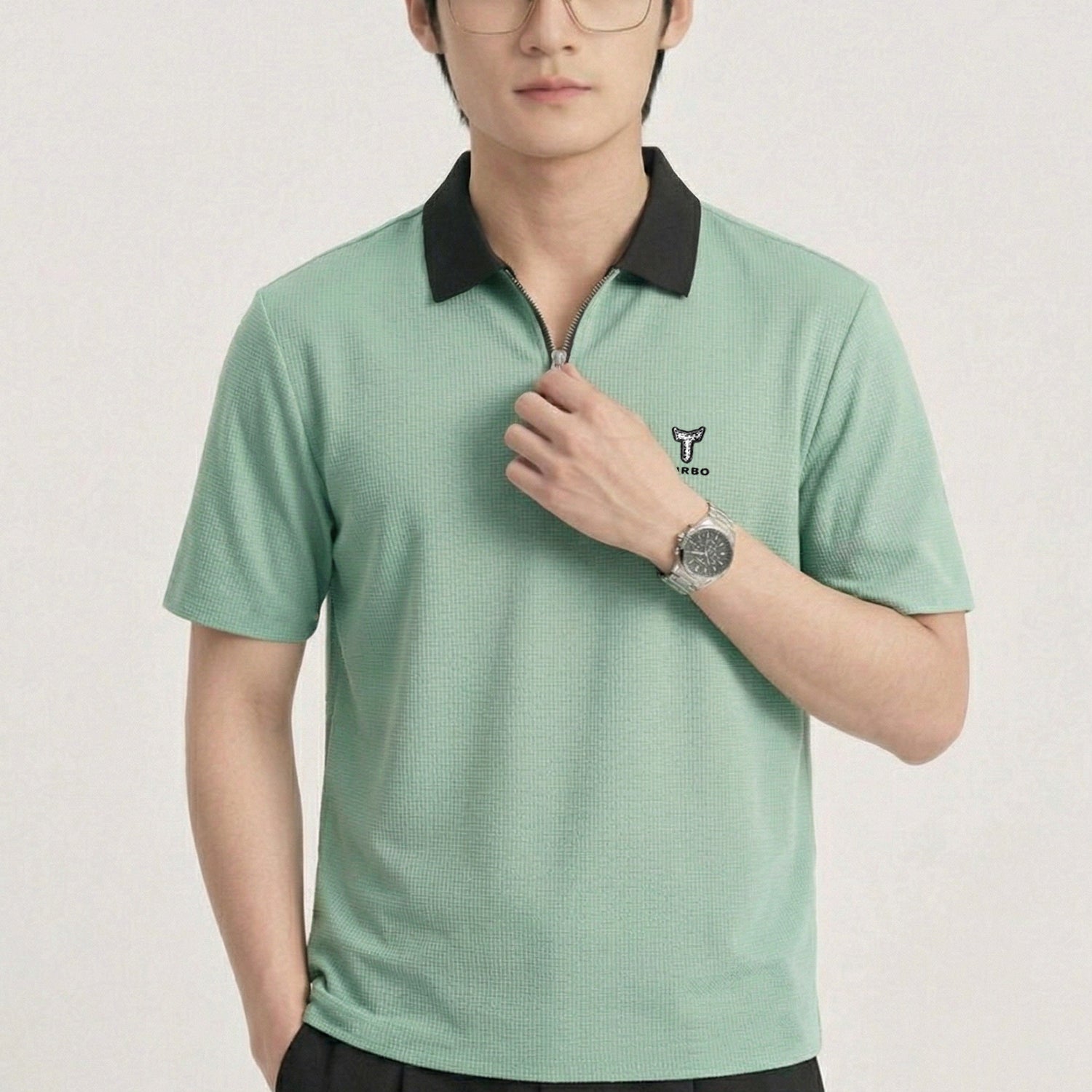 Turbo Zipper Polo Seamless Collar Men's Polo T-Shirt