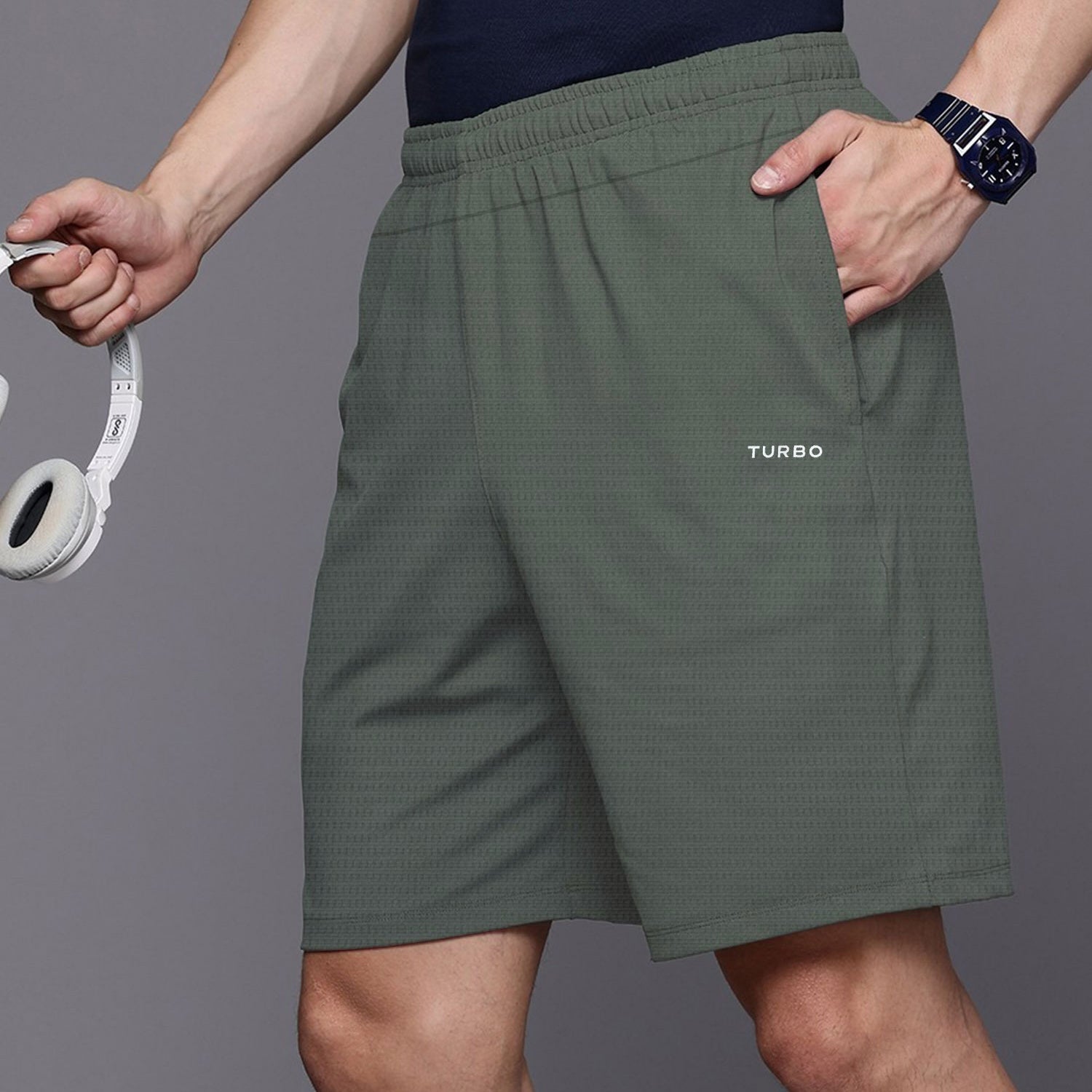 Turbo Trackside Triple Stripe Big Size Dry-Fit Men's Shorts