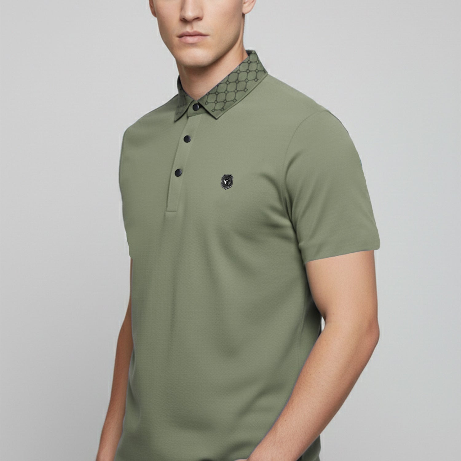 Turbo Diamond Motif Collar Stitchless Men's Polo Shirt