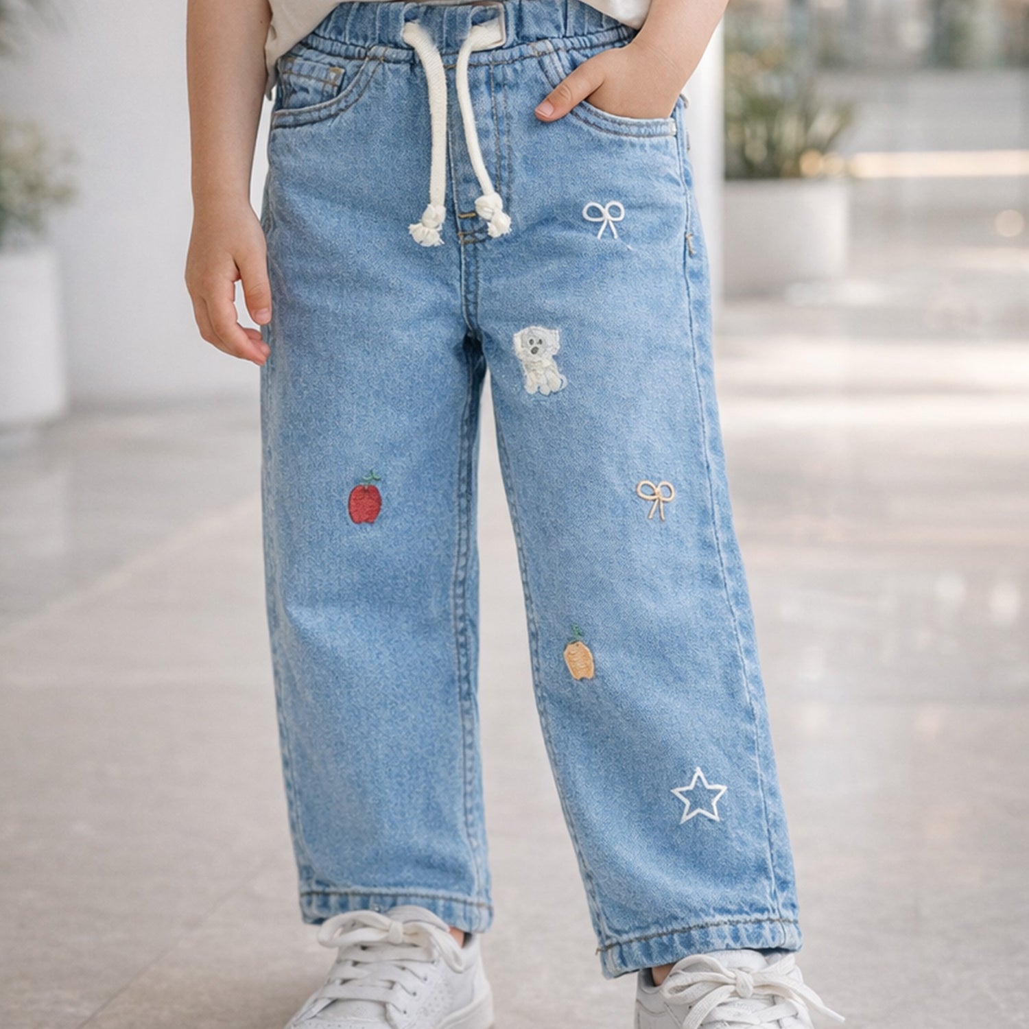 Turbo Drawstring Denim Jeans For Girls