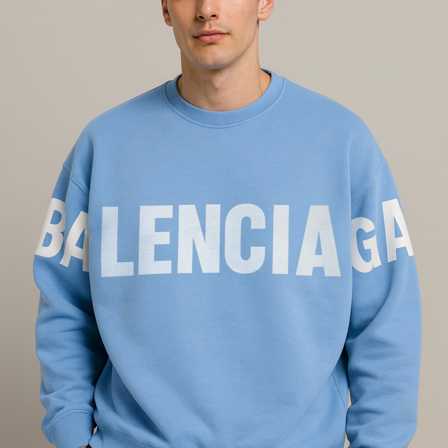 Blncaga Typography Signature Round Neck Men's Sweatshirt In Sky Blue