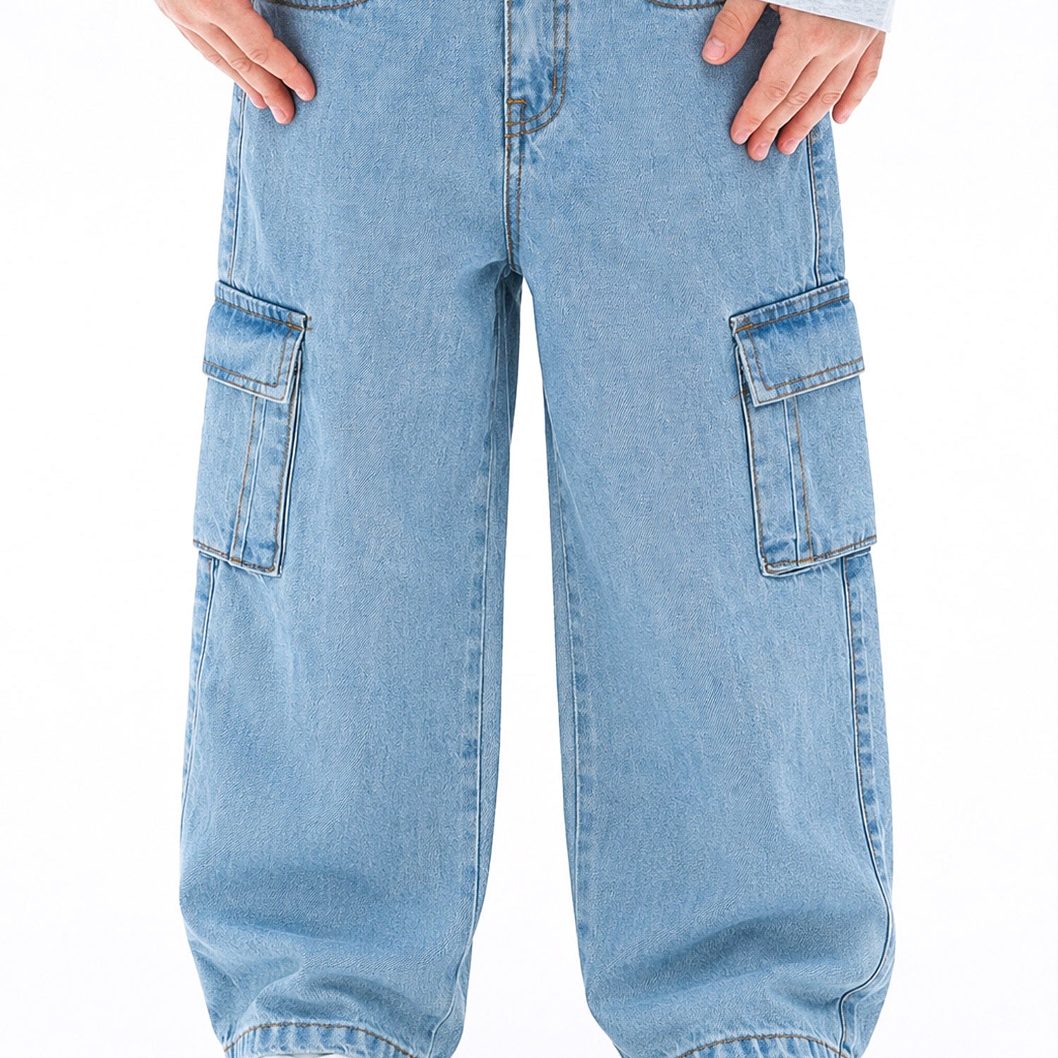 Turbo Wide-Leg Cargo Denim Jeans For Boys