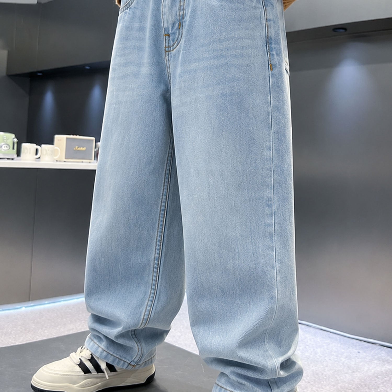Turbo Minimal Straight Denim Baggy Jeans For Boys