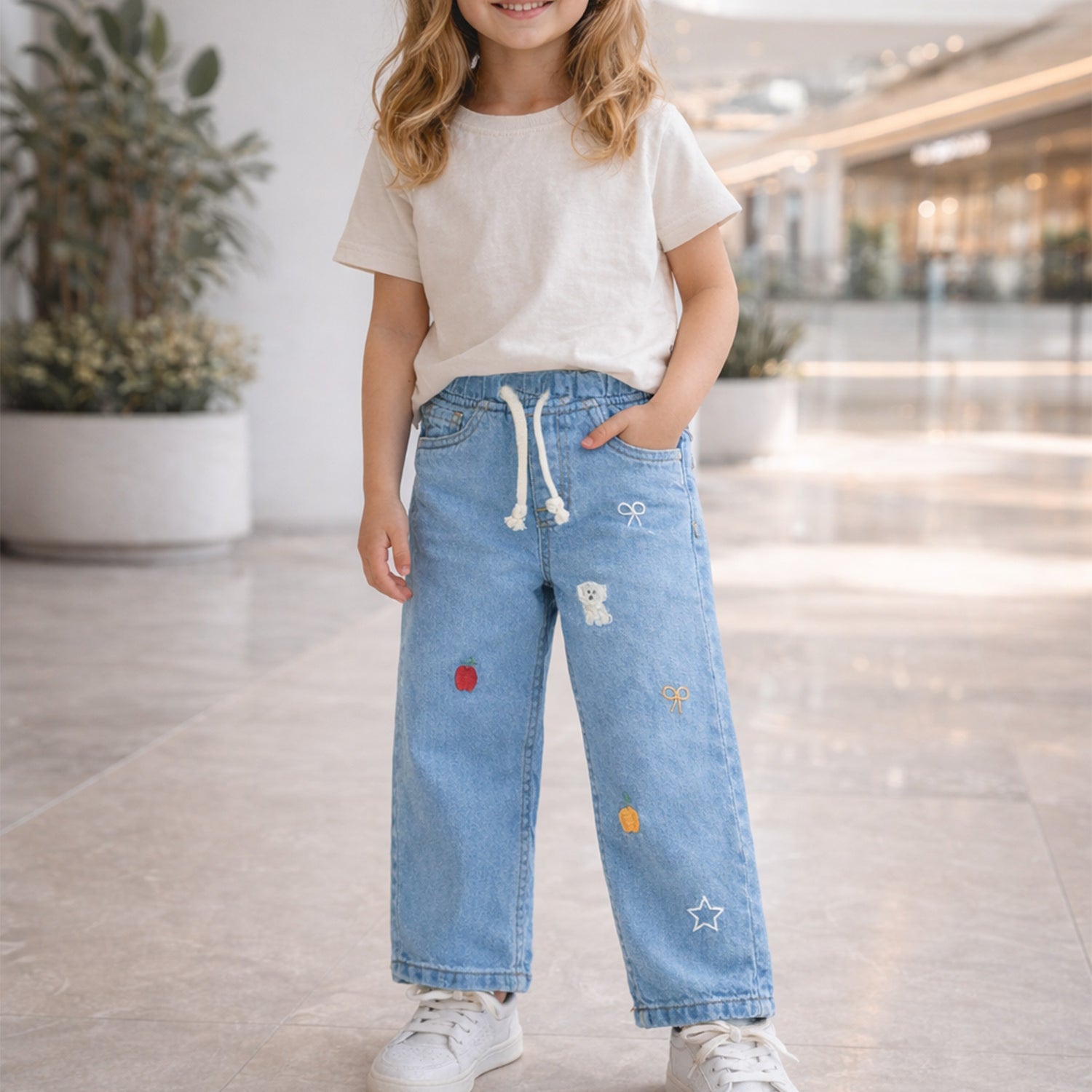 Turbo Drawstring Denim Jeans For Girls