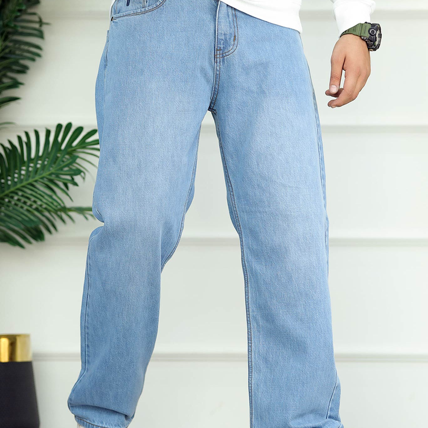 Turbo Men's Plain Denim Baggy Jeans In Sky Blue