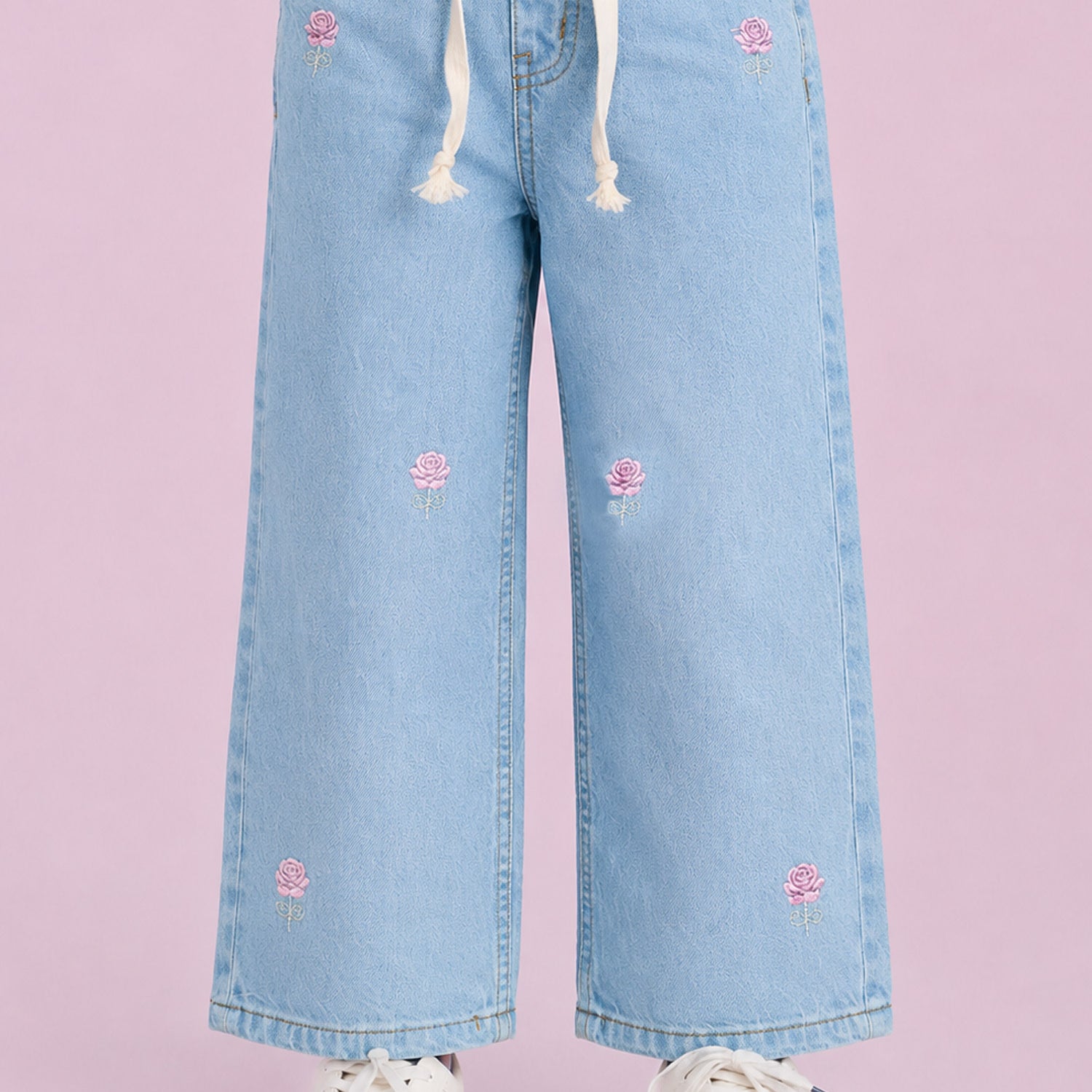 Turbo Floral Embroidered Wide-Legs Jeans For Girls