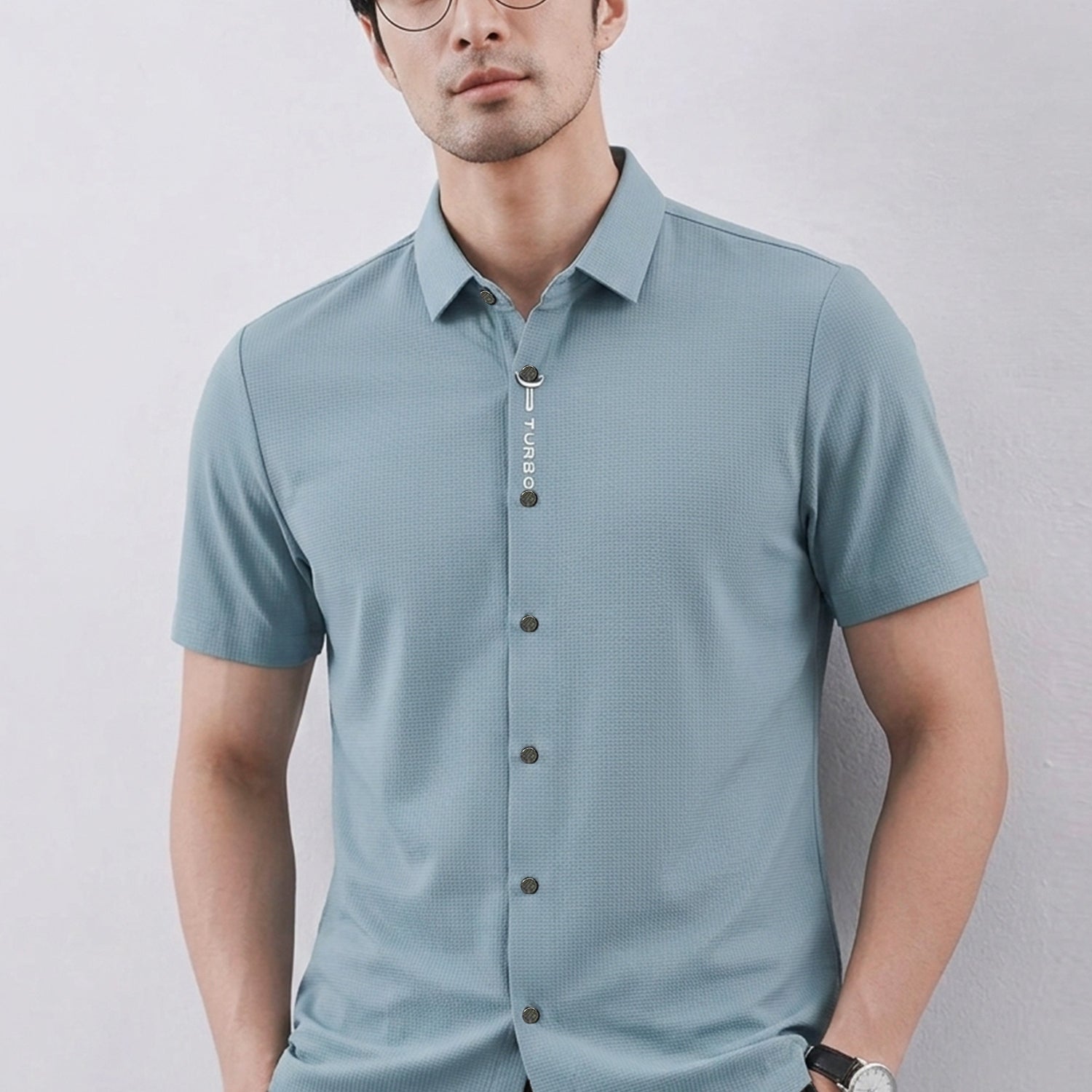 Turbo Waffle Motif Elegant Casual Shirt*