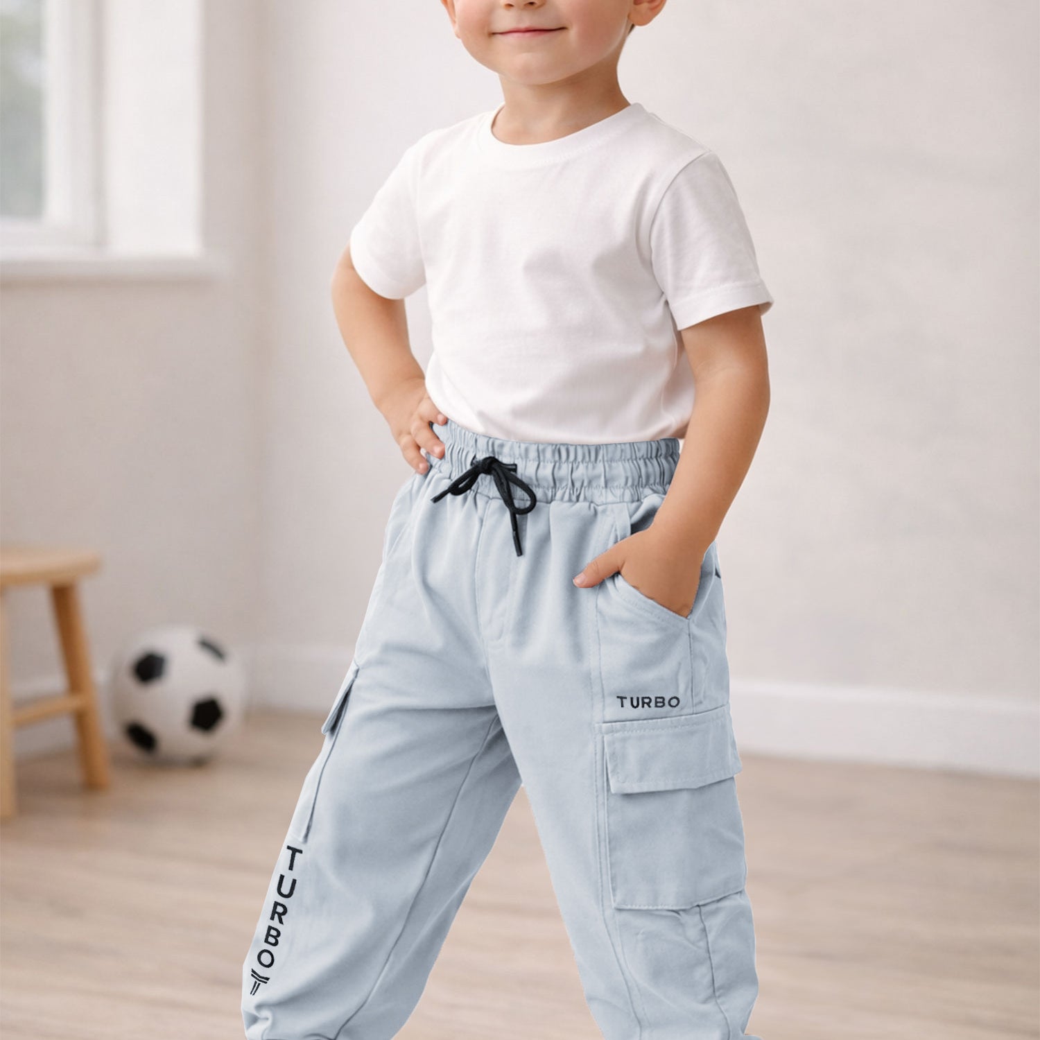 Turbo Casual Cargo Kids Trousers For Boys In Sky Blue