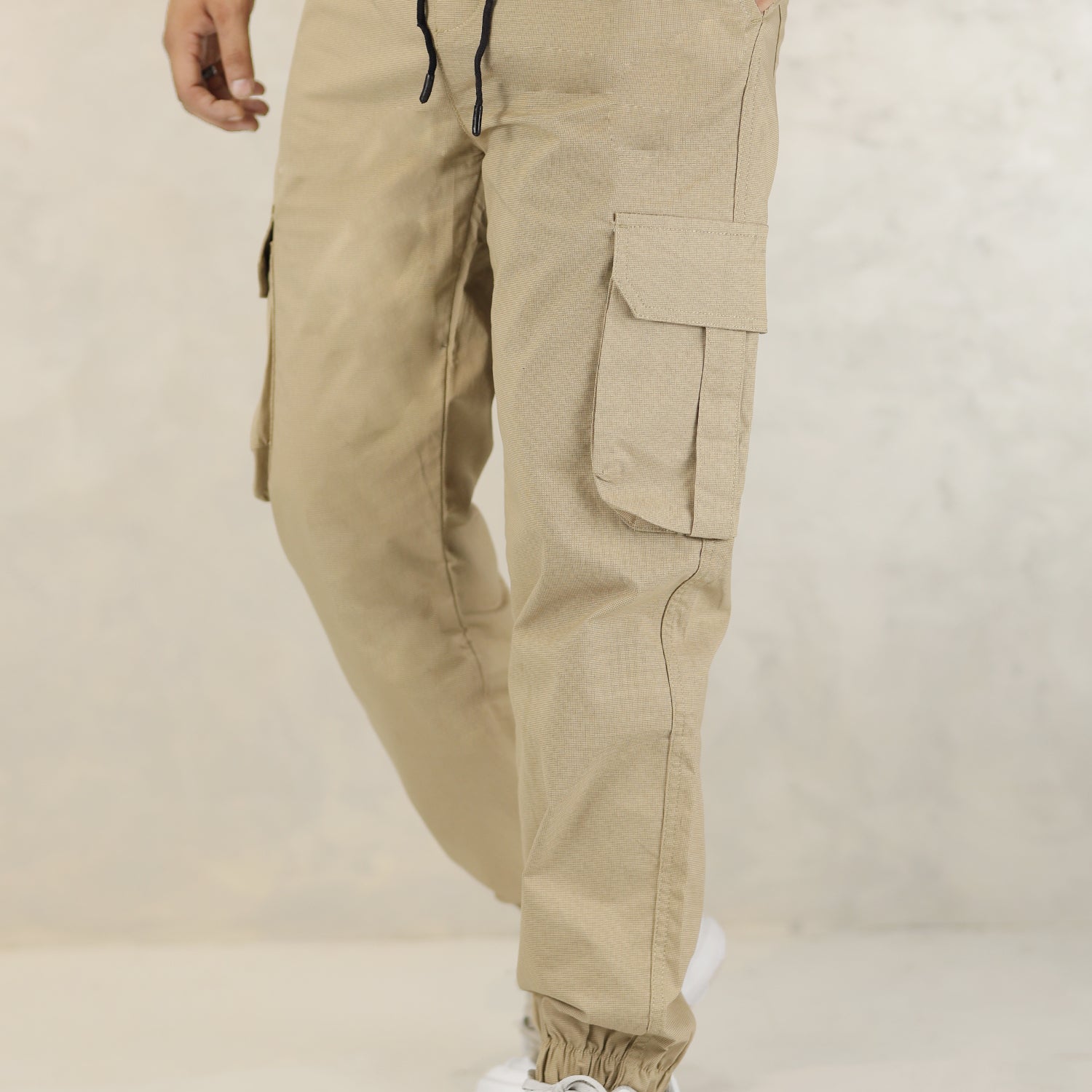 Turbo DrawString Pockets Cotton Cargo Trouser In Skin