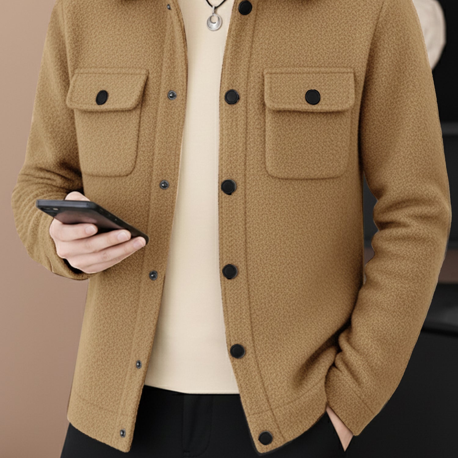 Flap Pocket Button Imported Men's Woolen Jacket