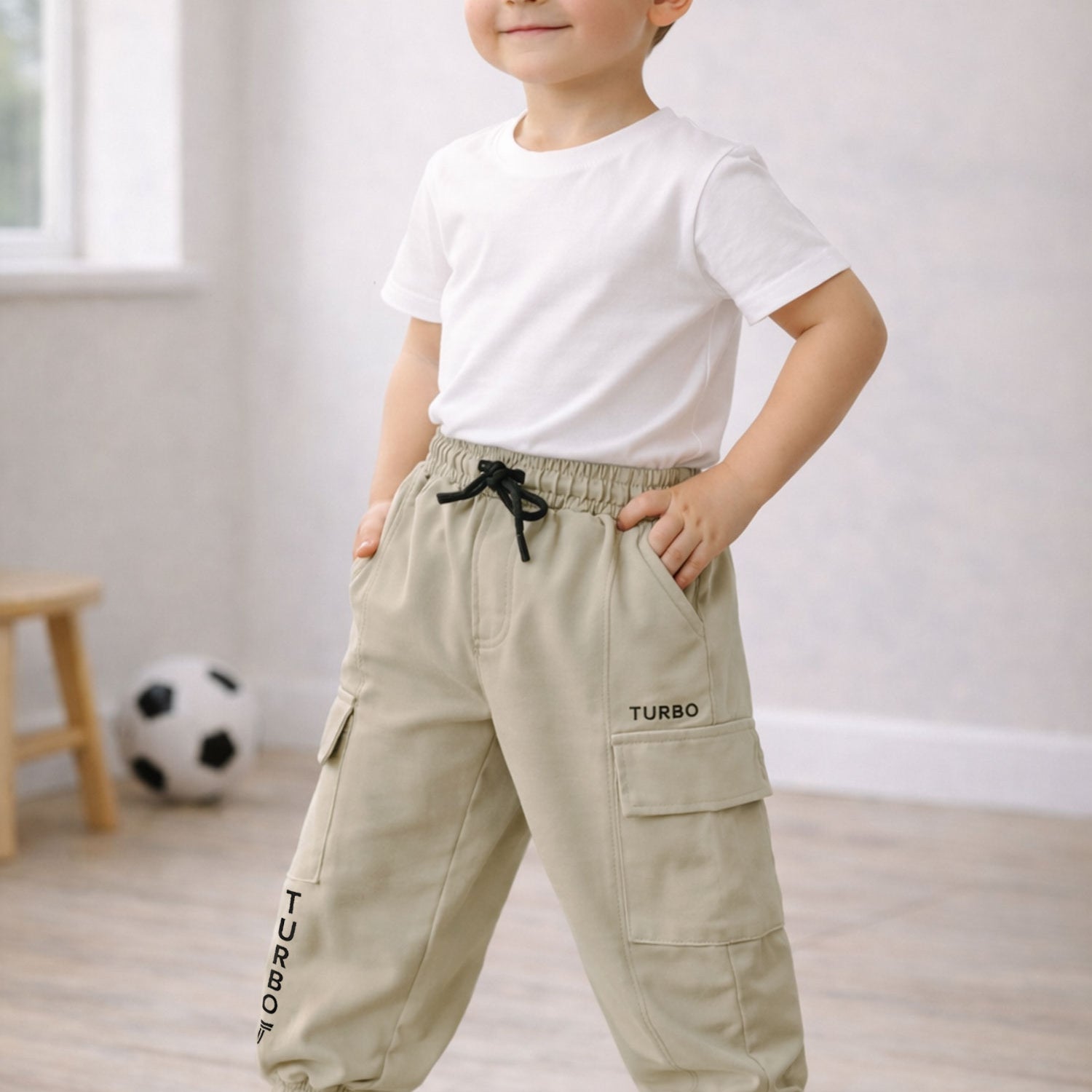 Turbo Casual Cargo Kids Trousers For Boys In Skin