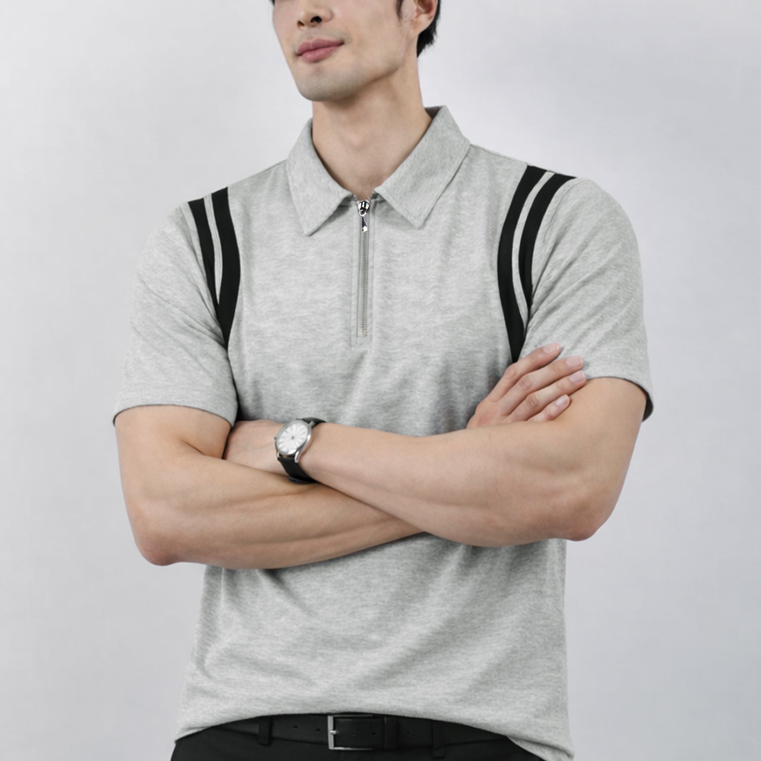 Men's Jacquard Quarter Zipper Style Polo T-Shirt