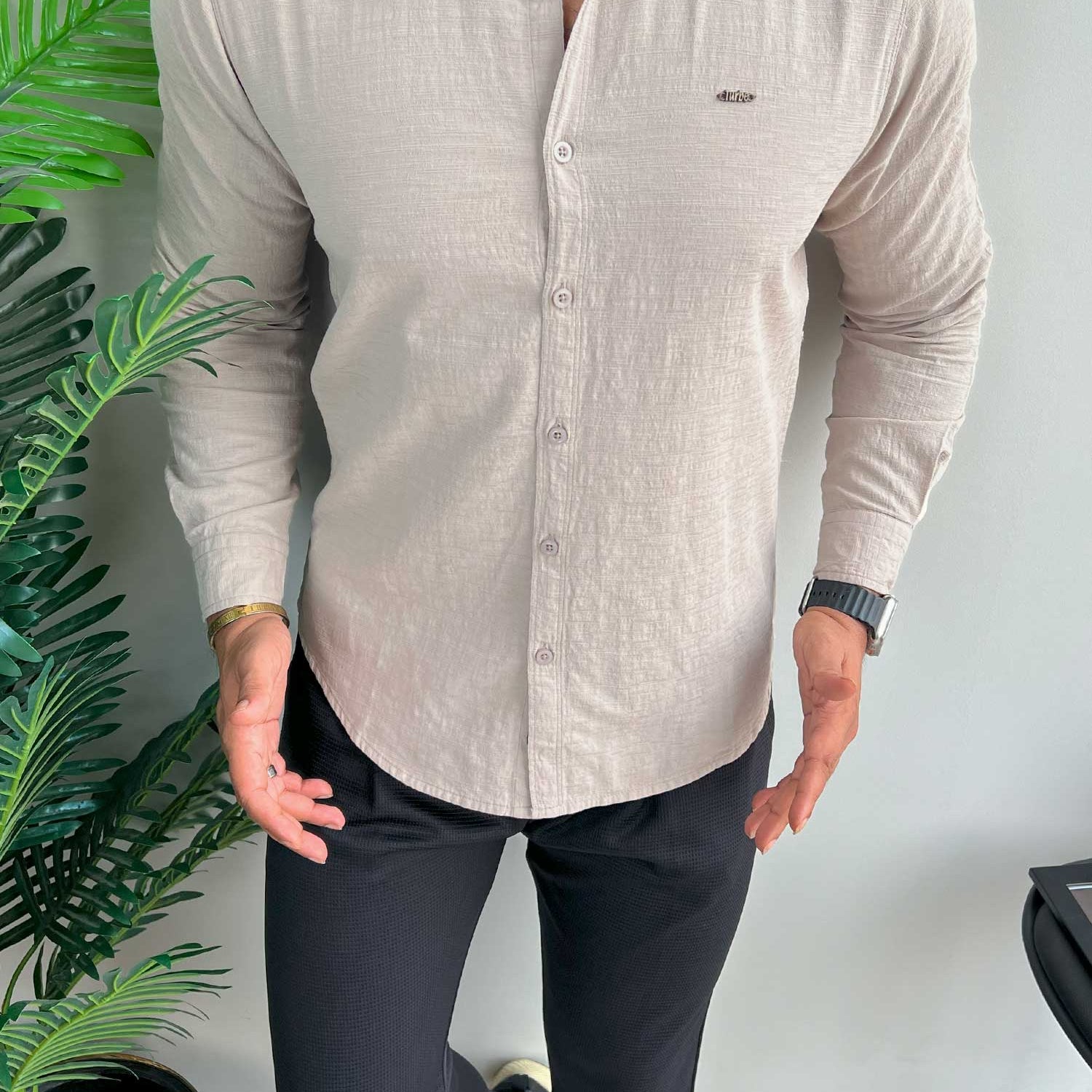 Turbo Dobby Textured Long Sleeve Cotton Casual Shirt