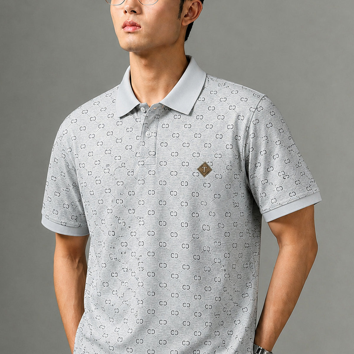 Turbo Jacquard Monogram Pattern Men's Polo T-Shirt
