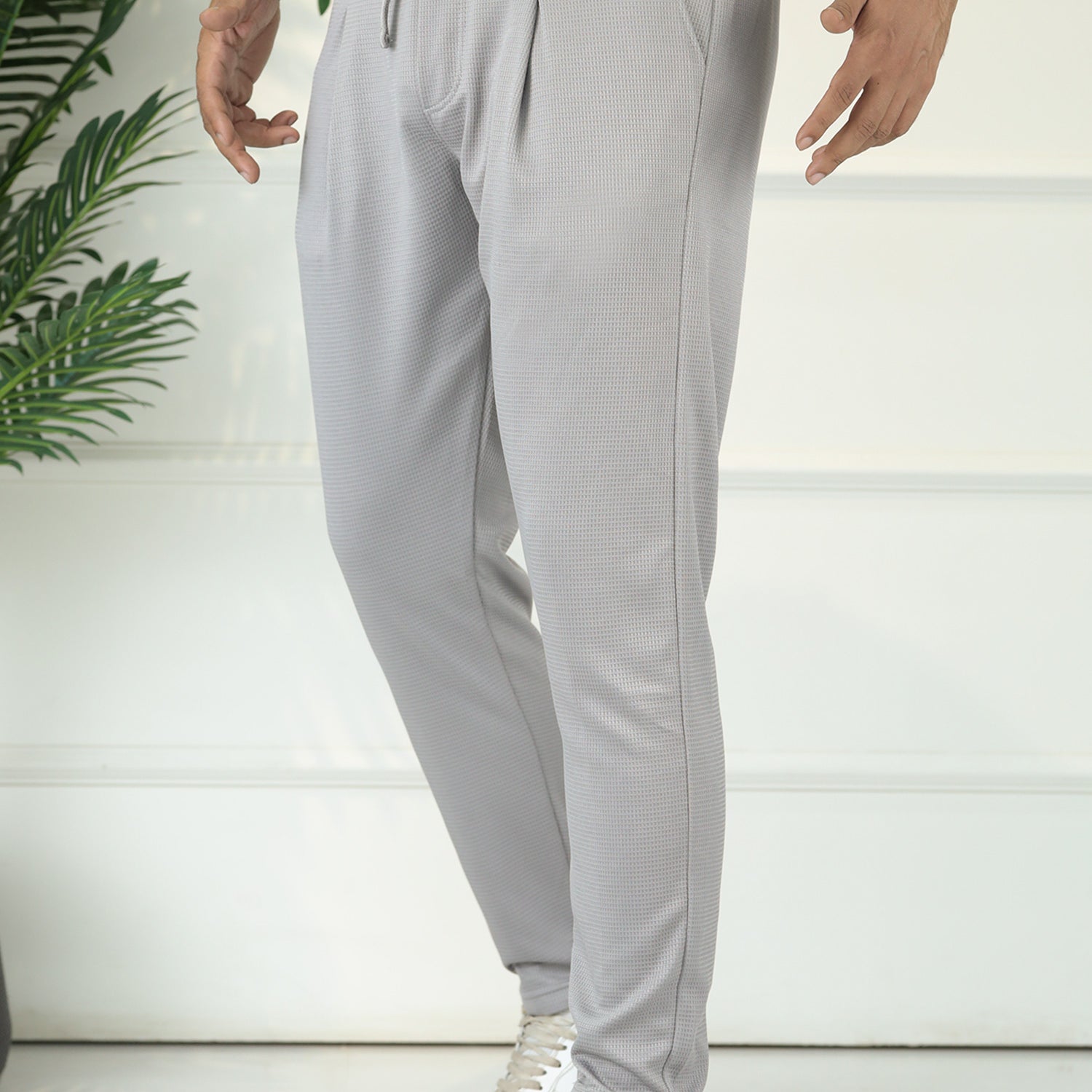 Turbo Urban-Fit Single Plate Waffle Trouser In Silver Grey