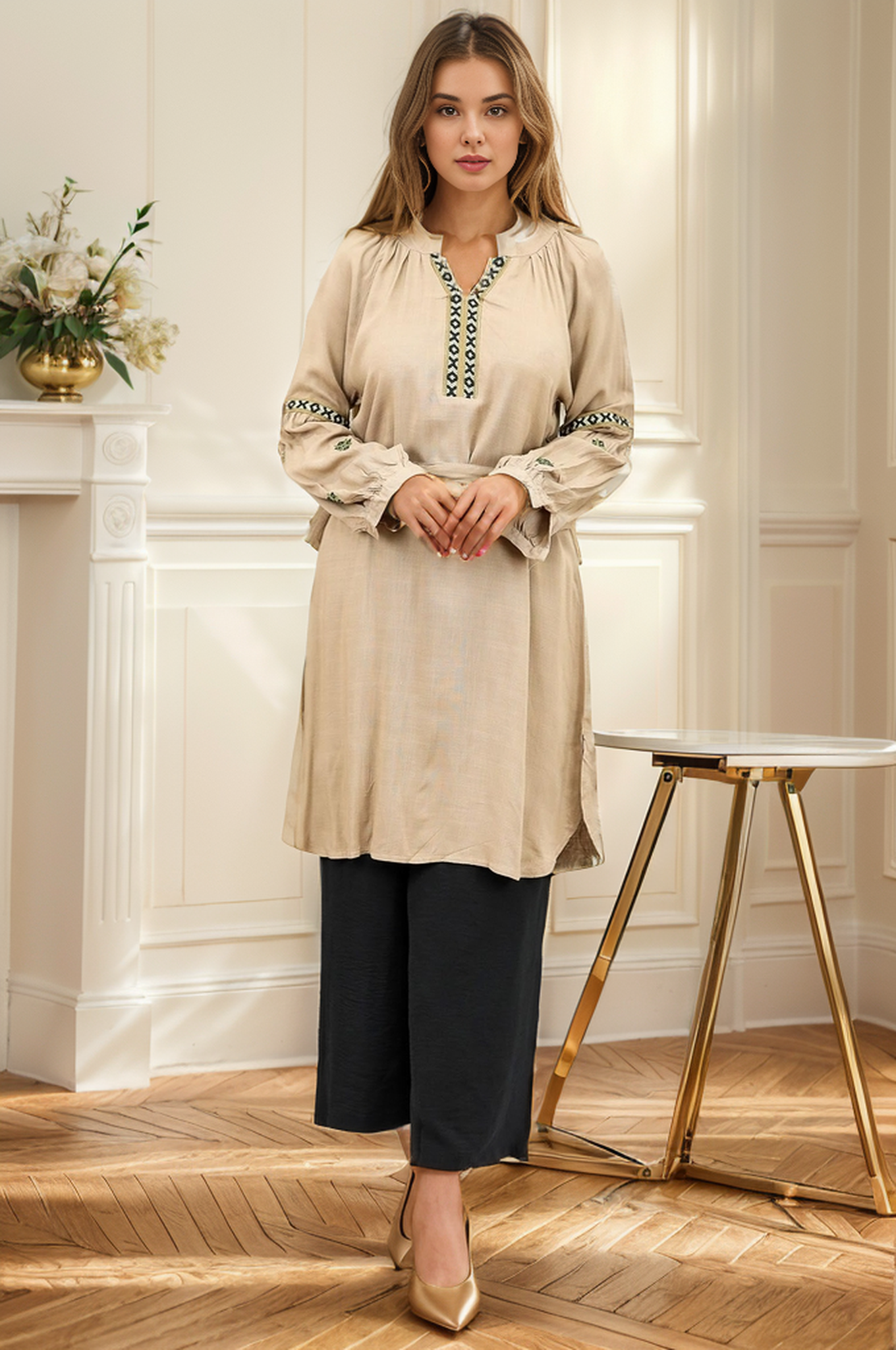 Embroidered Collar Line Turkish Imported Top