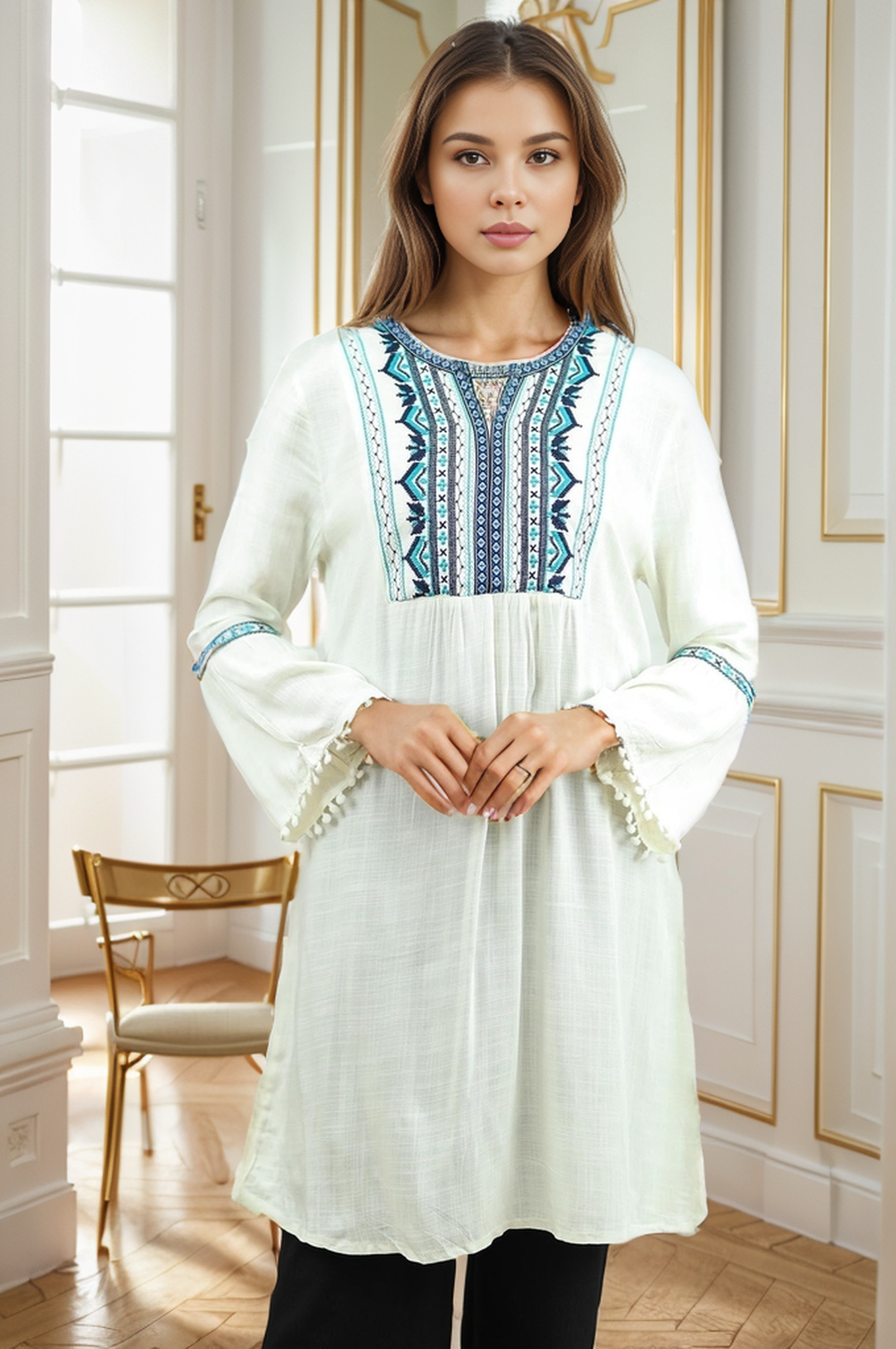 Embroidered Design Collar Turkish Imported Top