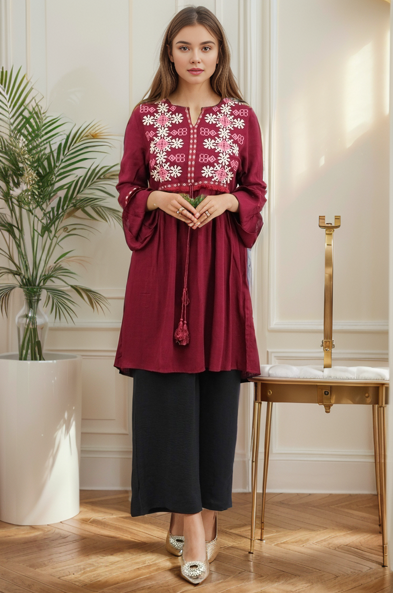 Floral Embroidery Design Turkish Imported Top