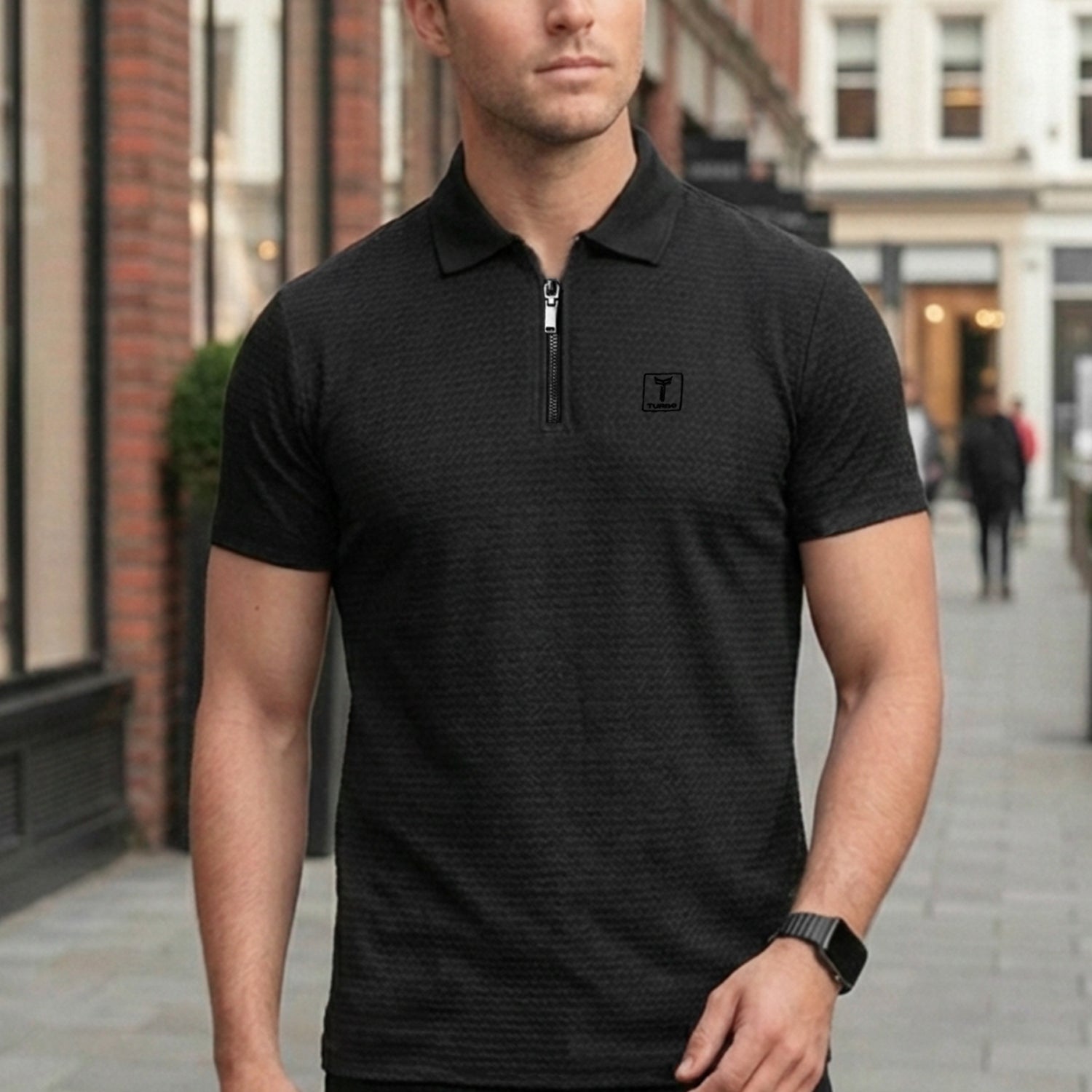 Turbo Elite Weave Textured Zipper Men's Polo Shirt
