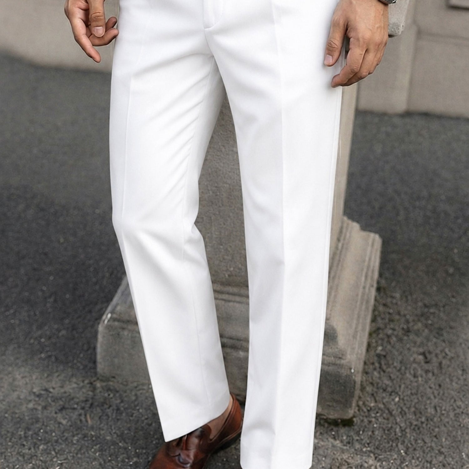 Single Plated Men's Cotton Pant In White
