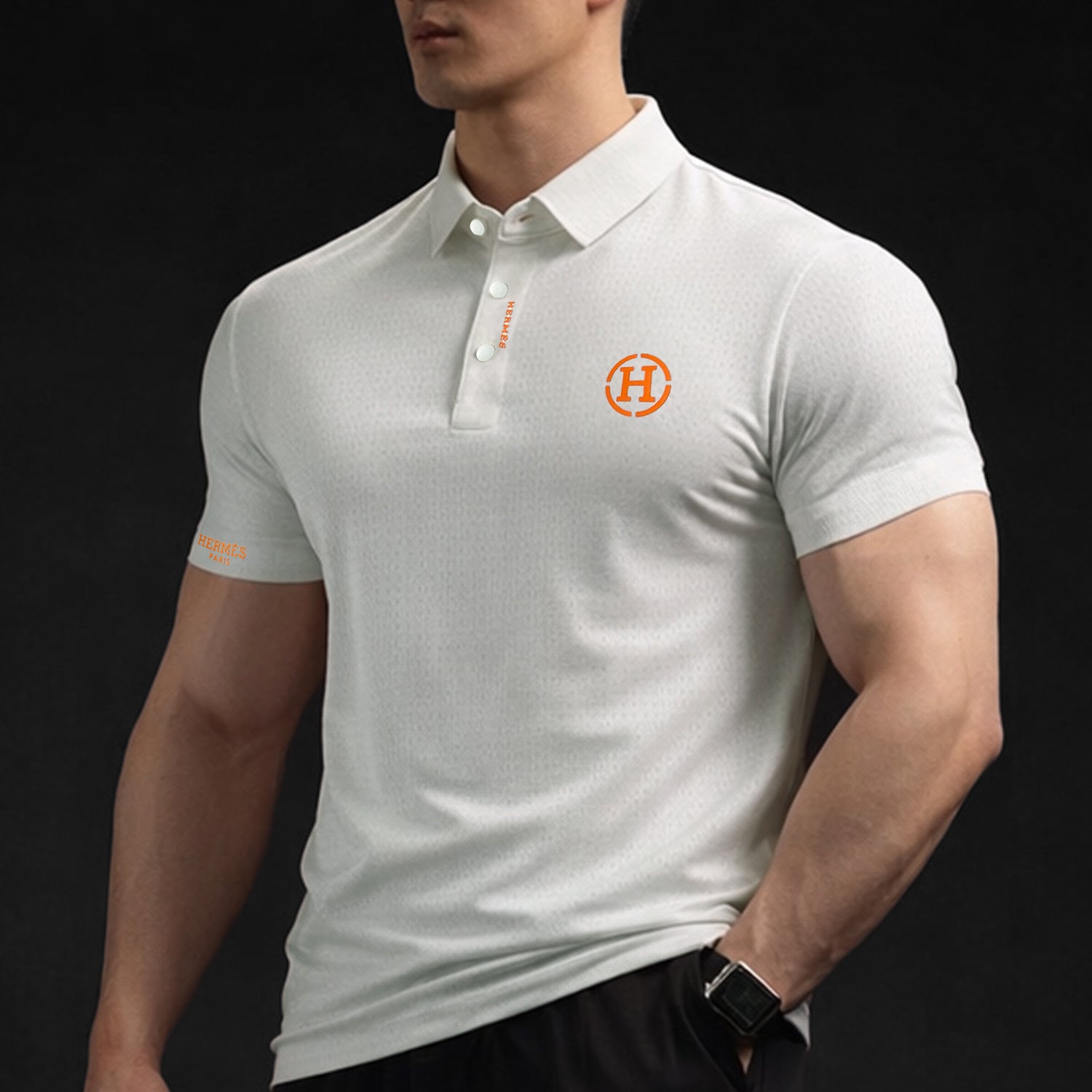 Hrms Orange Accent Logo Style Men's Polo Shirt