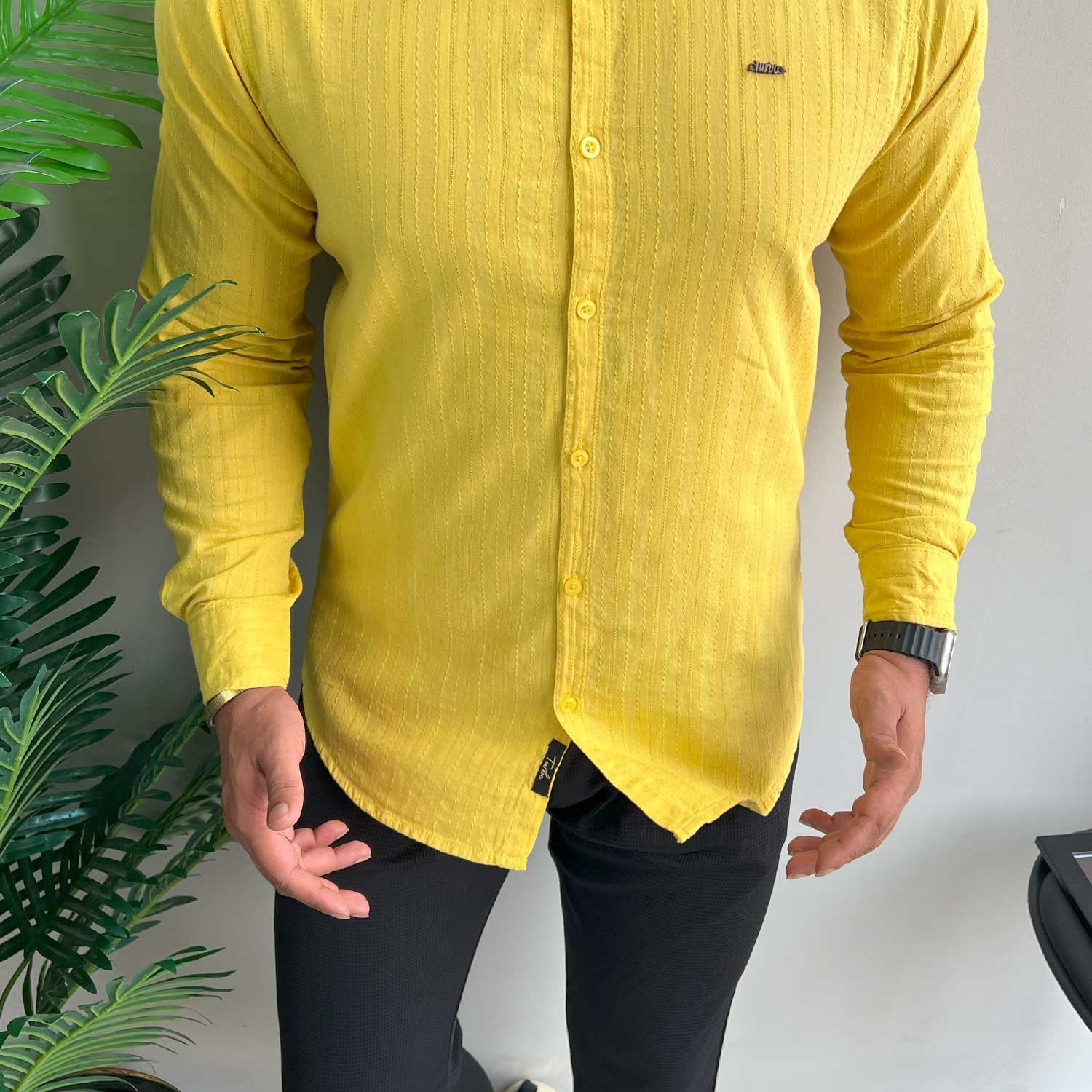 Turbo Billy Textured Knit Long Sleeve Cotton Casual Shirt