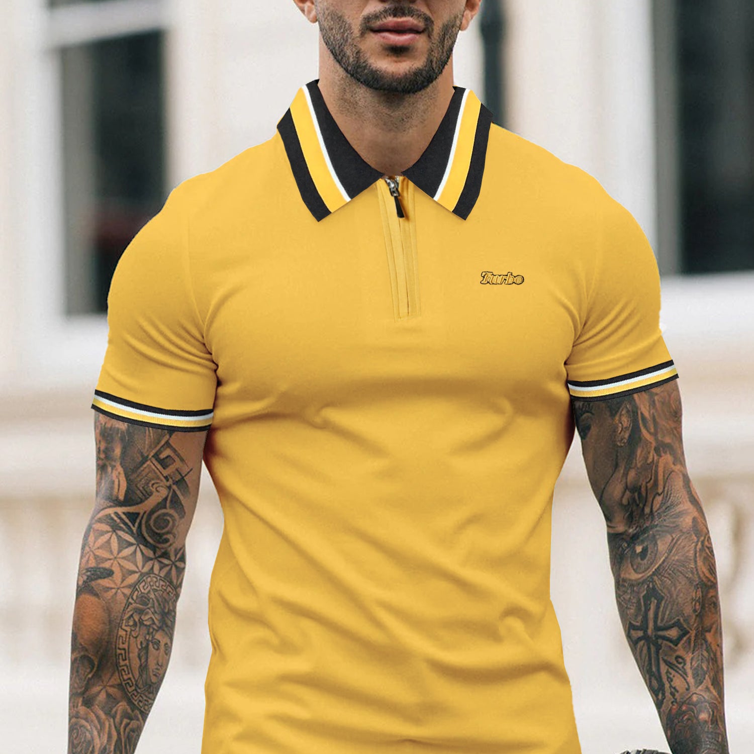 Turbo Contrast Tone Zip Collar Men's Polo Shirt
