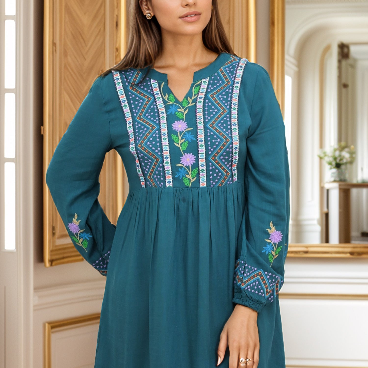 Embroidered Design Flower Pattern Turkish Imported Top