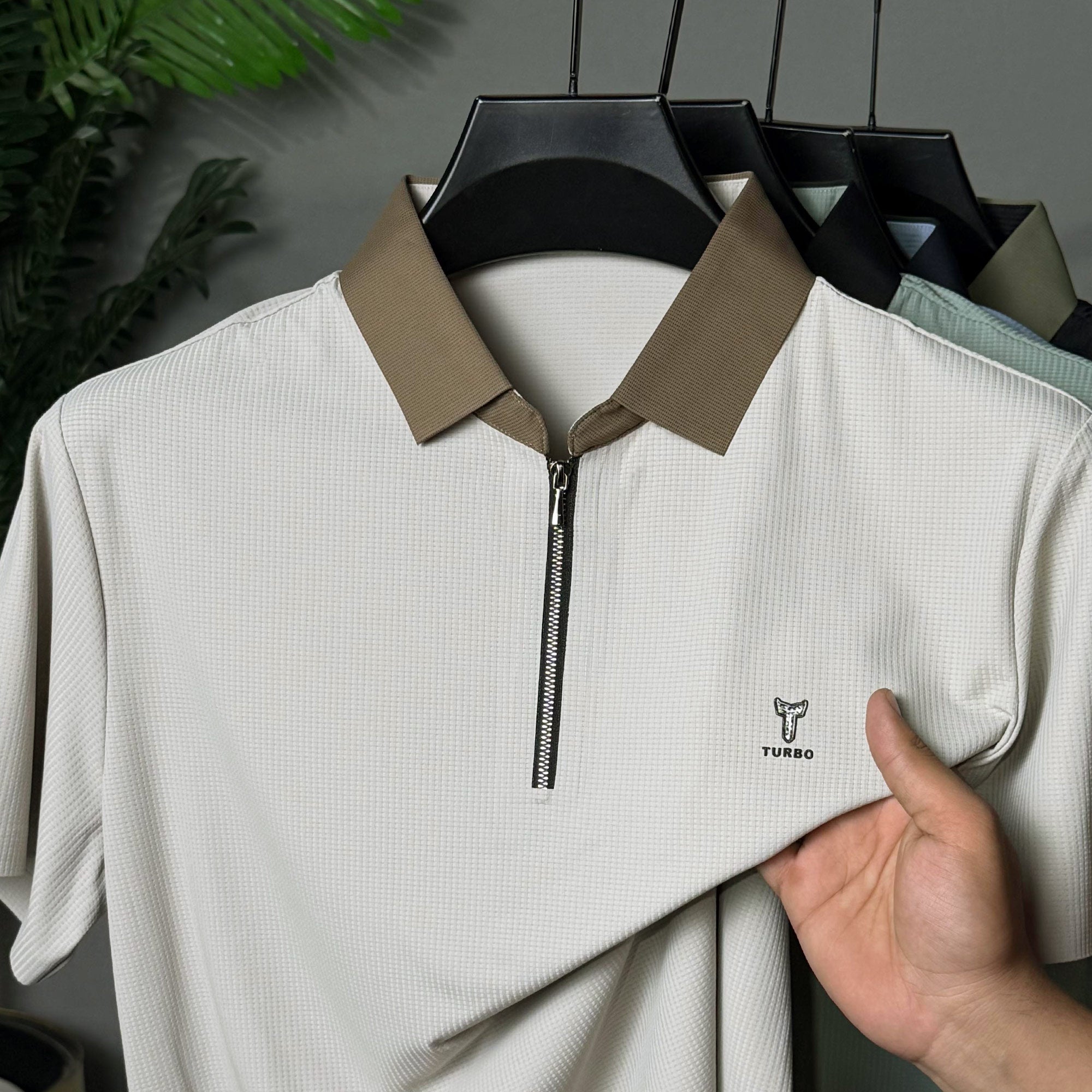 Turbo Zipper Polo Seamless Collar Men's Polo T-Shirt