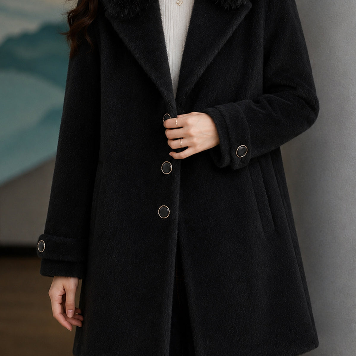 Women's Single Breasted Imp Wool Long Coat