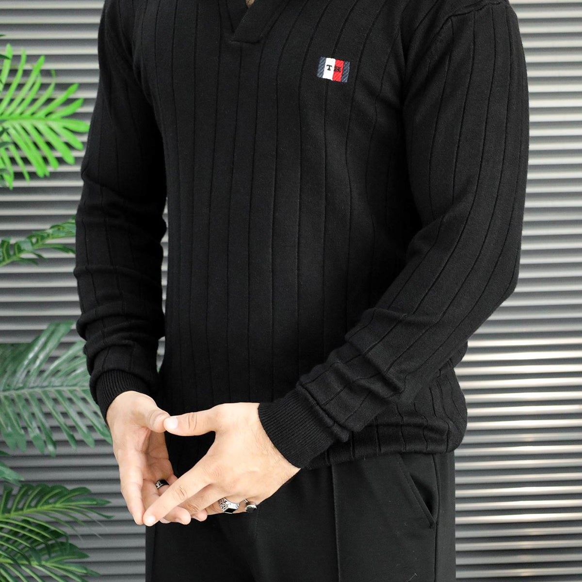 Turbo Open Johnny Collar Imported Men's Sweater