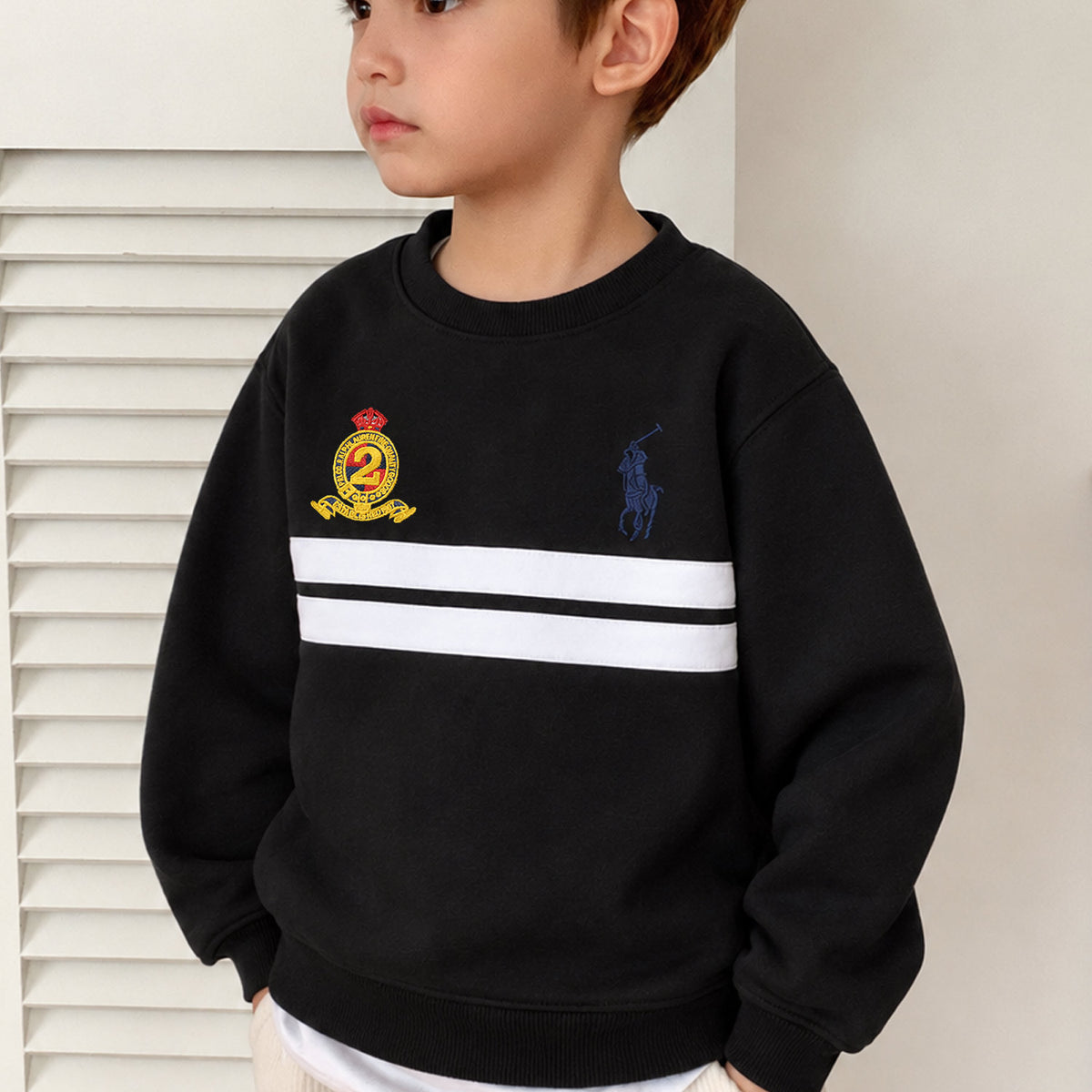 Rph Lren Classic Panneled Round Neck Kid's Sweatshirt
