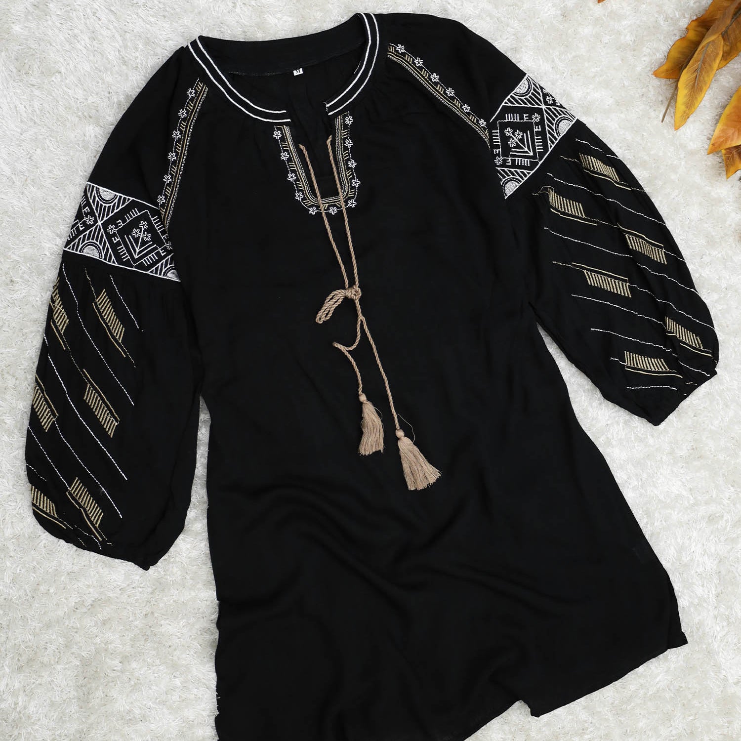 Embroidered Design Puff Sleeve Turkish Imported Top