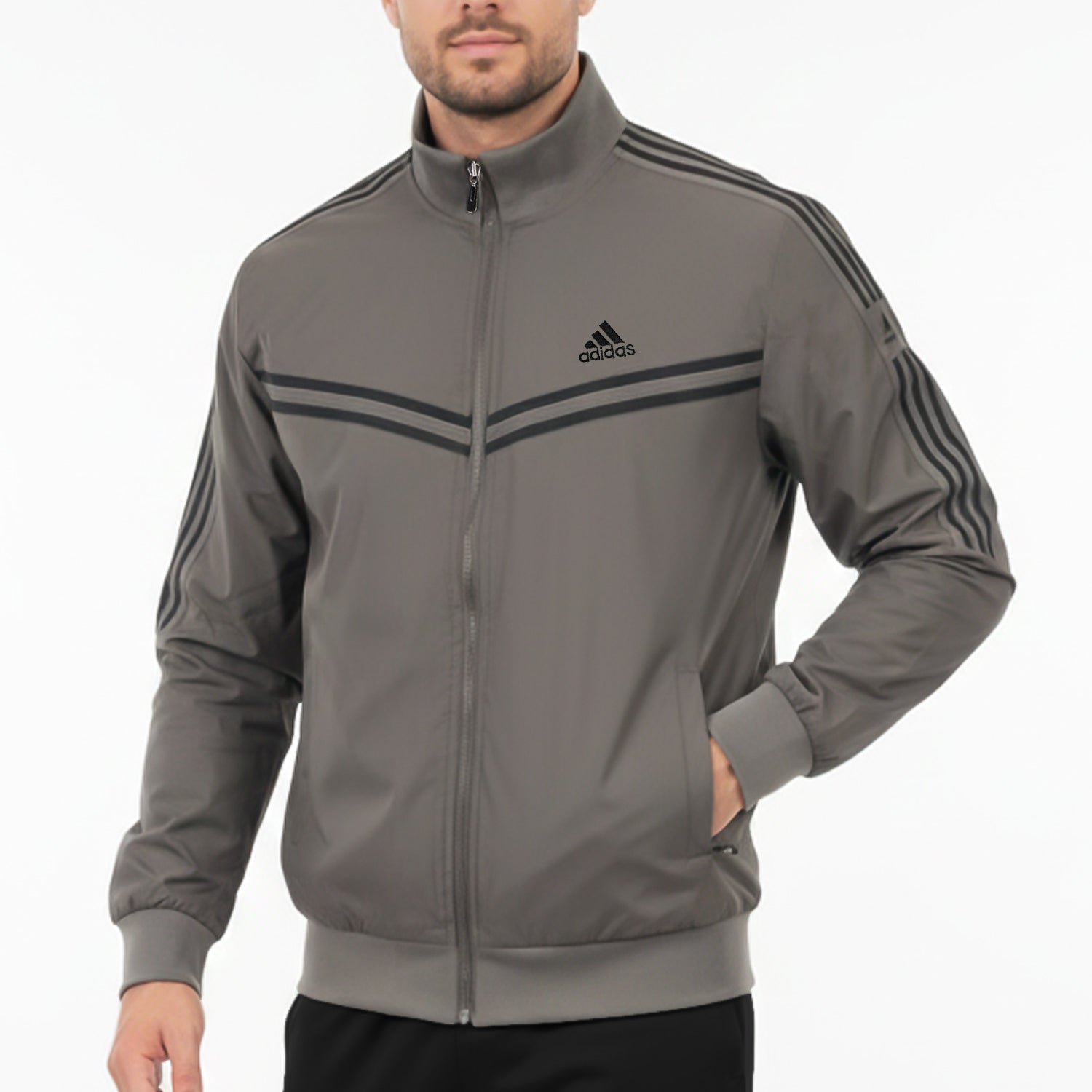 Adds Diagonal Stripe Reversible Zip-Up Track Sports Jacket