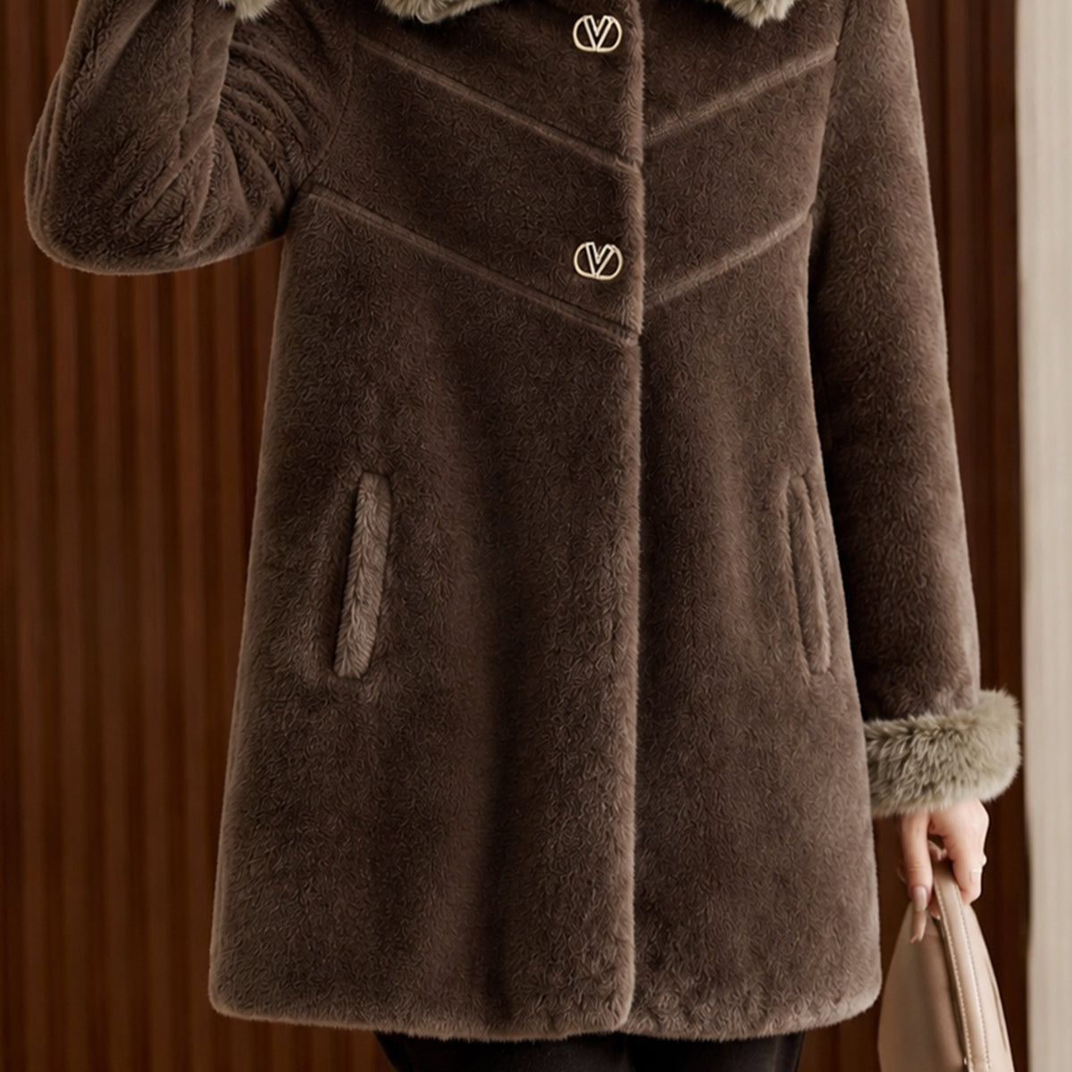 Women's Double Faux Fur Teddy Imp Wool Long Coat