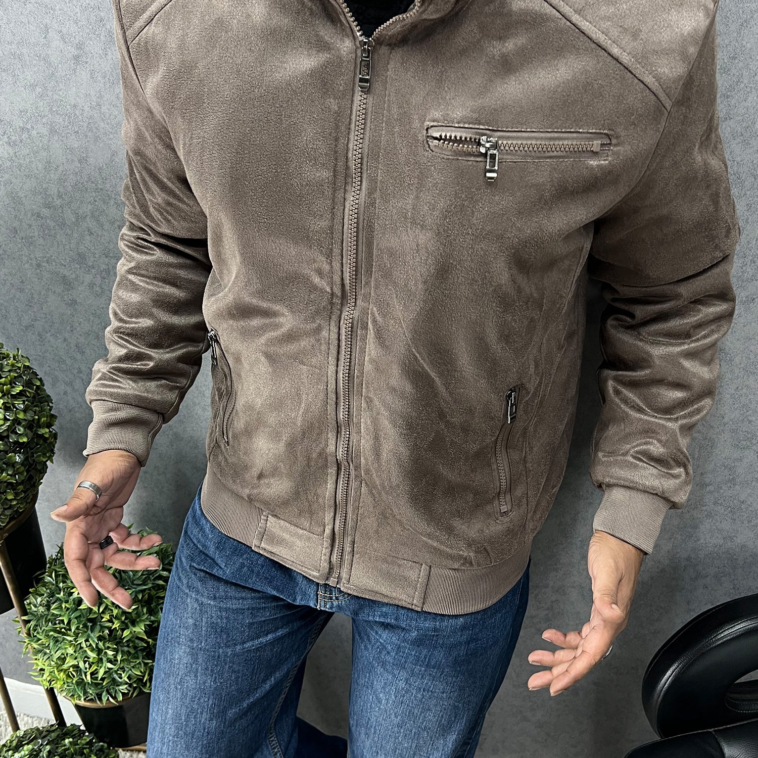 BuckleUp Vintage Zipper Men's Suede Jacket