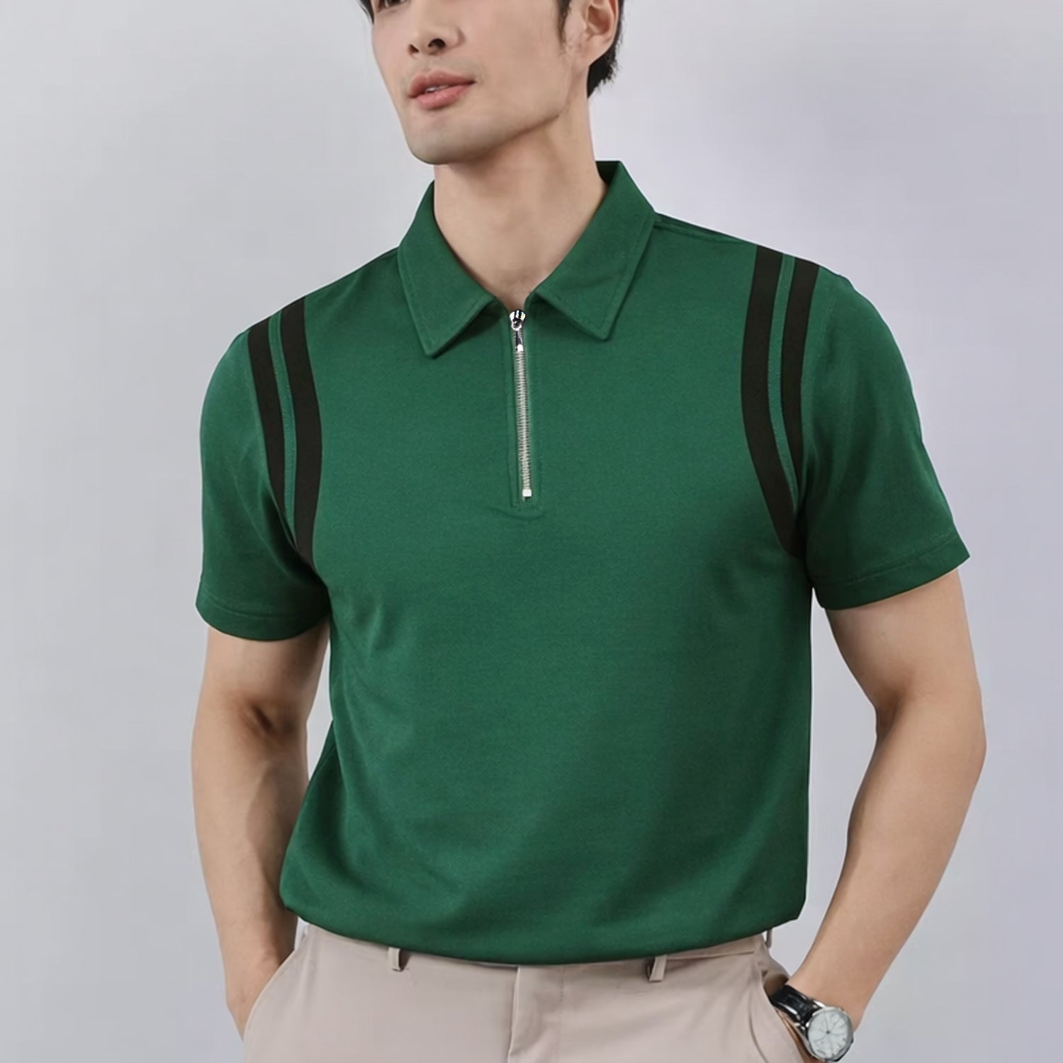 Men's Jacquard Quarter Zipper Style Polo T-Shirt