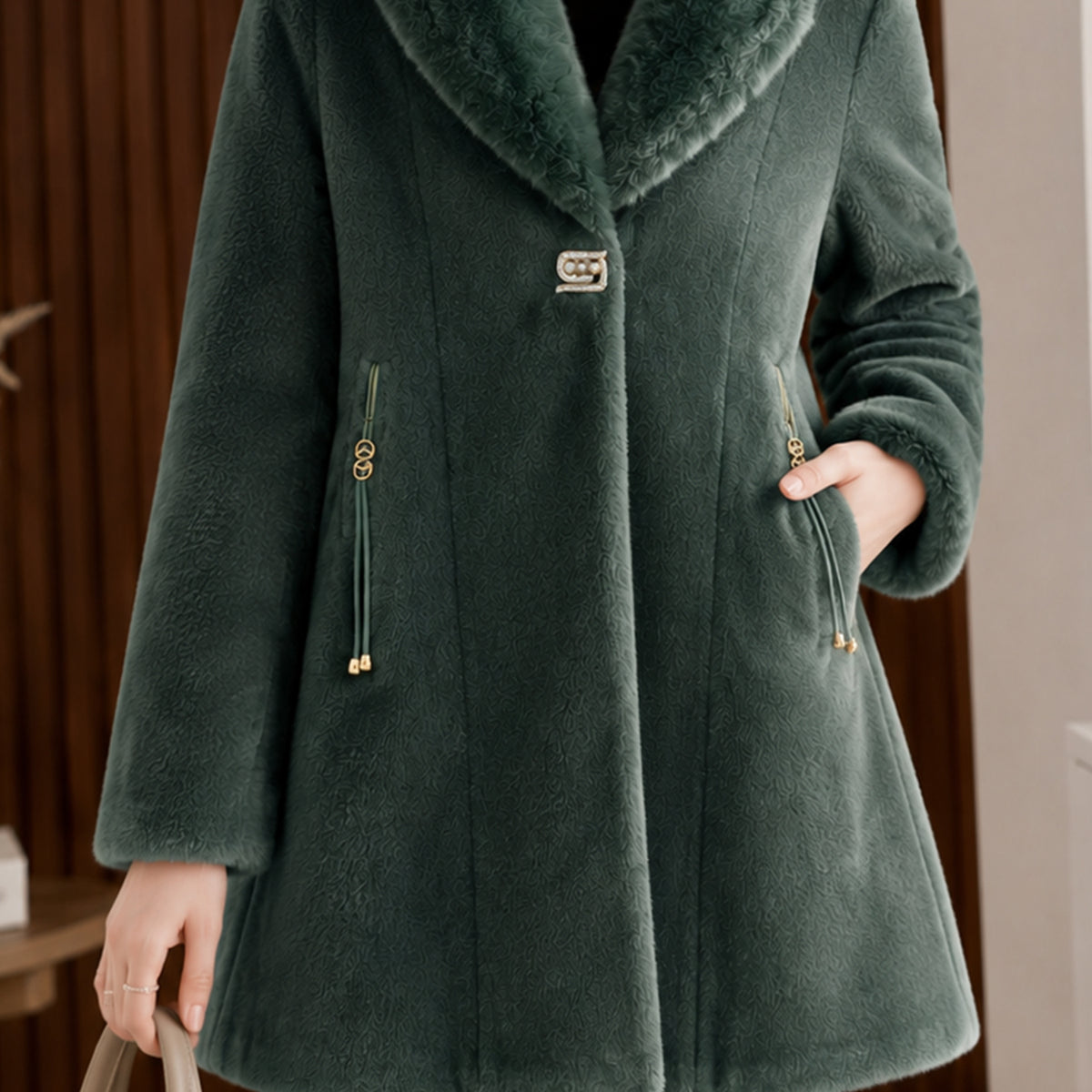 Women's Faux Fur Imp Wool Long Coat