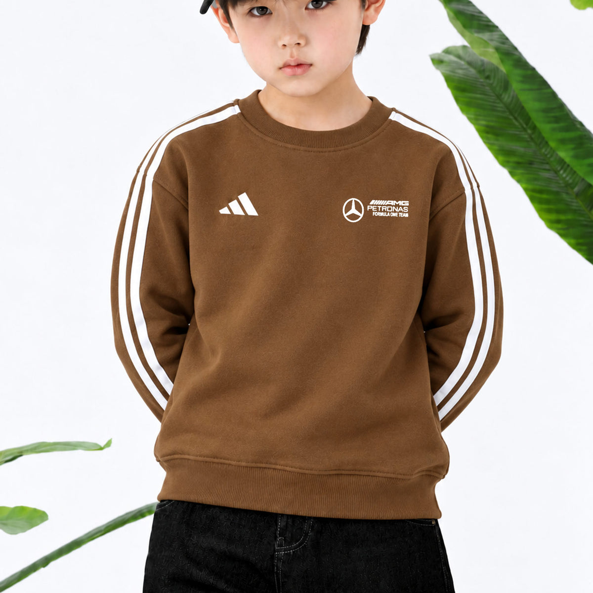 Adds Blokecore Aesthetic Quarter Round Neck Kid's Sweatshirt In Brown