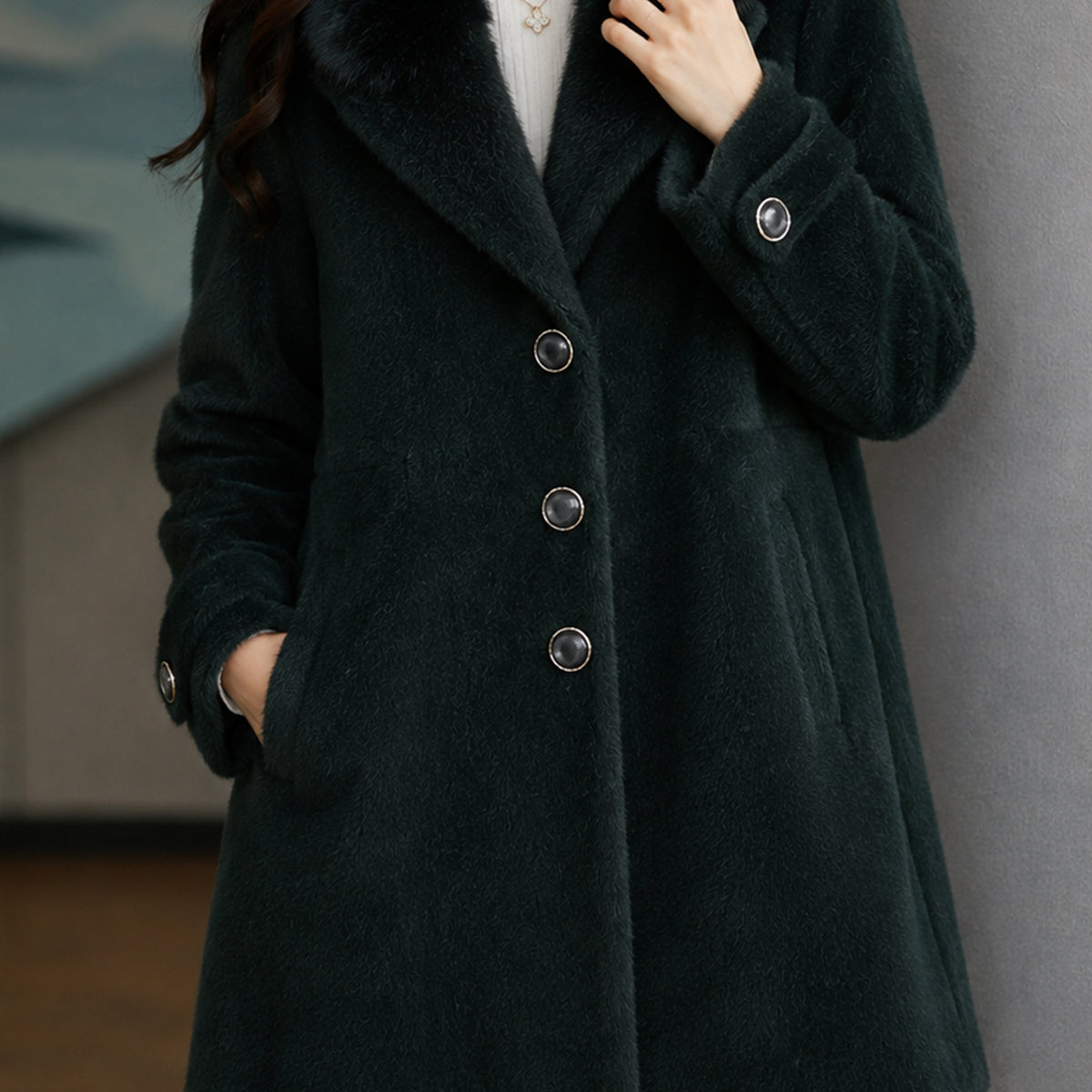 Women's Single Breasted Imp Wool Long Coat