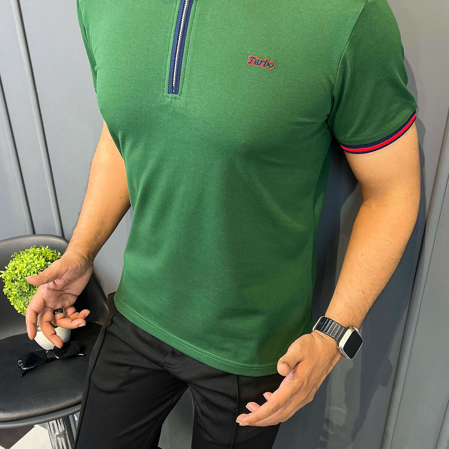 Turbo Record Zip Collar-Block Men's Polo Shirt