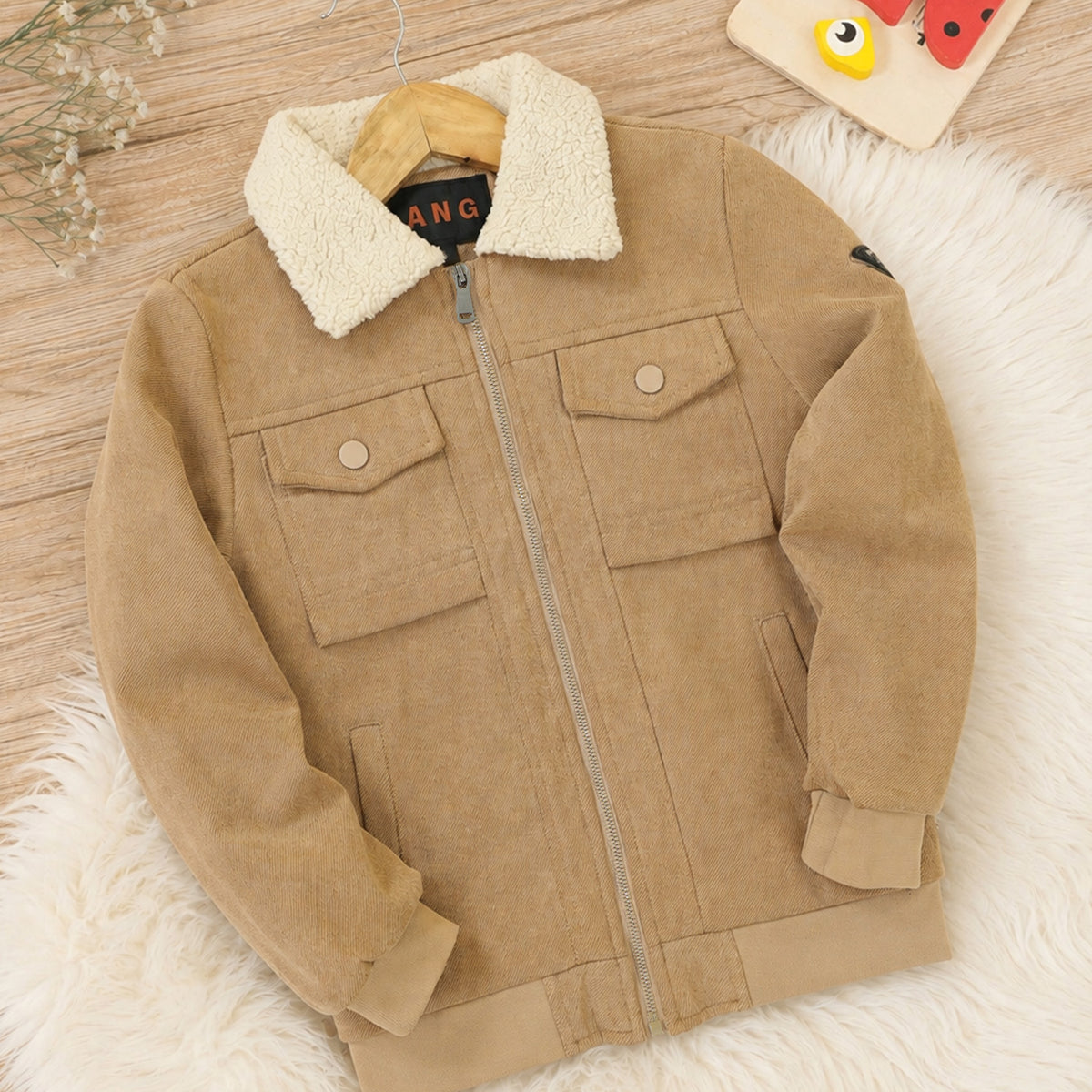 Neutral Faux Imported Kid's Suede Jacket In Khaki