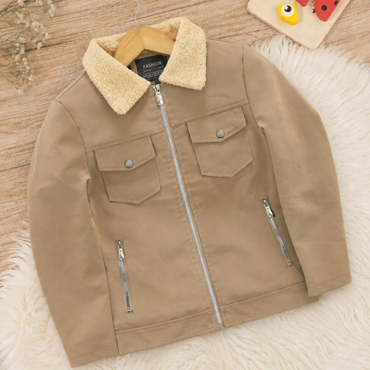 Relaxed Fit Imported Kid's Suede Leather Jacket In Light Camel