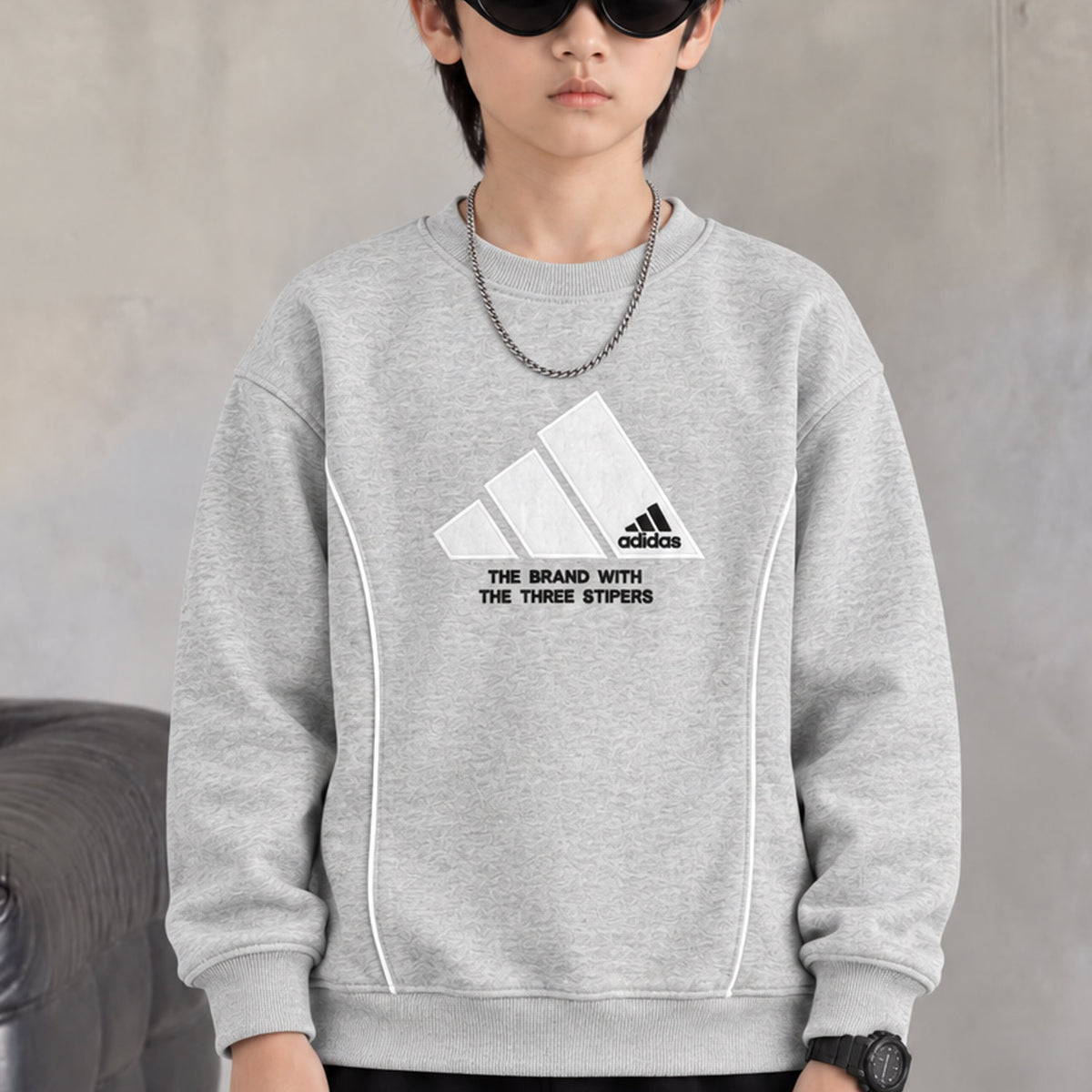 Adds Signature Round Neck Kid's Sweatshirt In Light Grey
